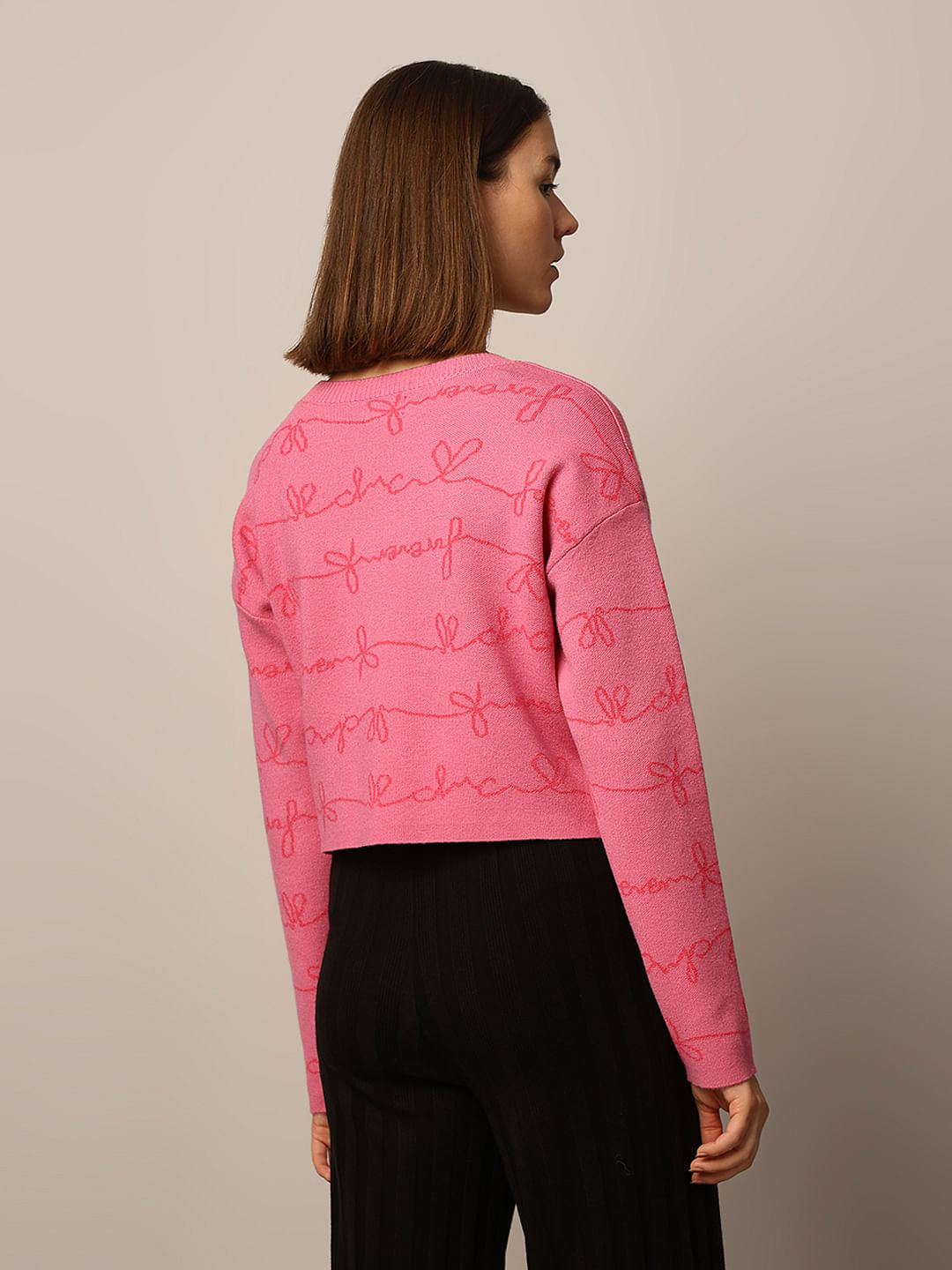 Pink Printed Cropped Pullover