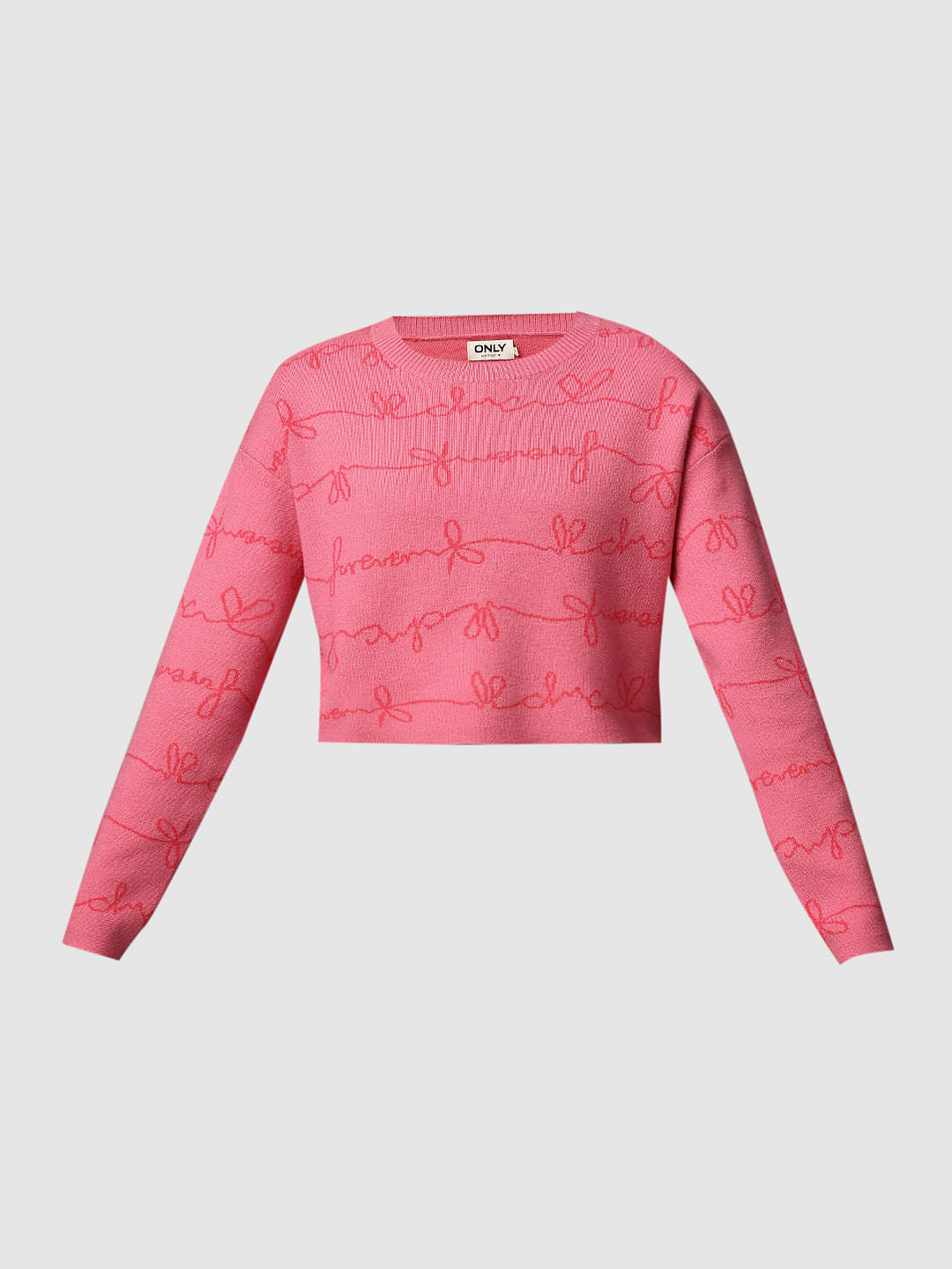 Pink Printed Cropped Pullover