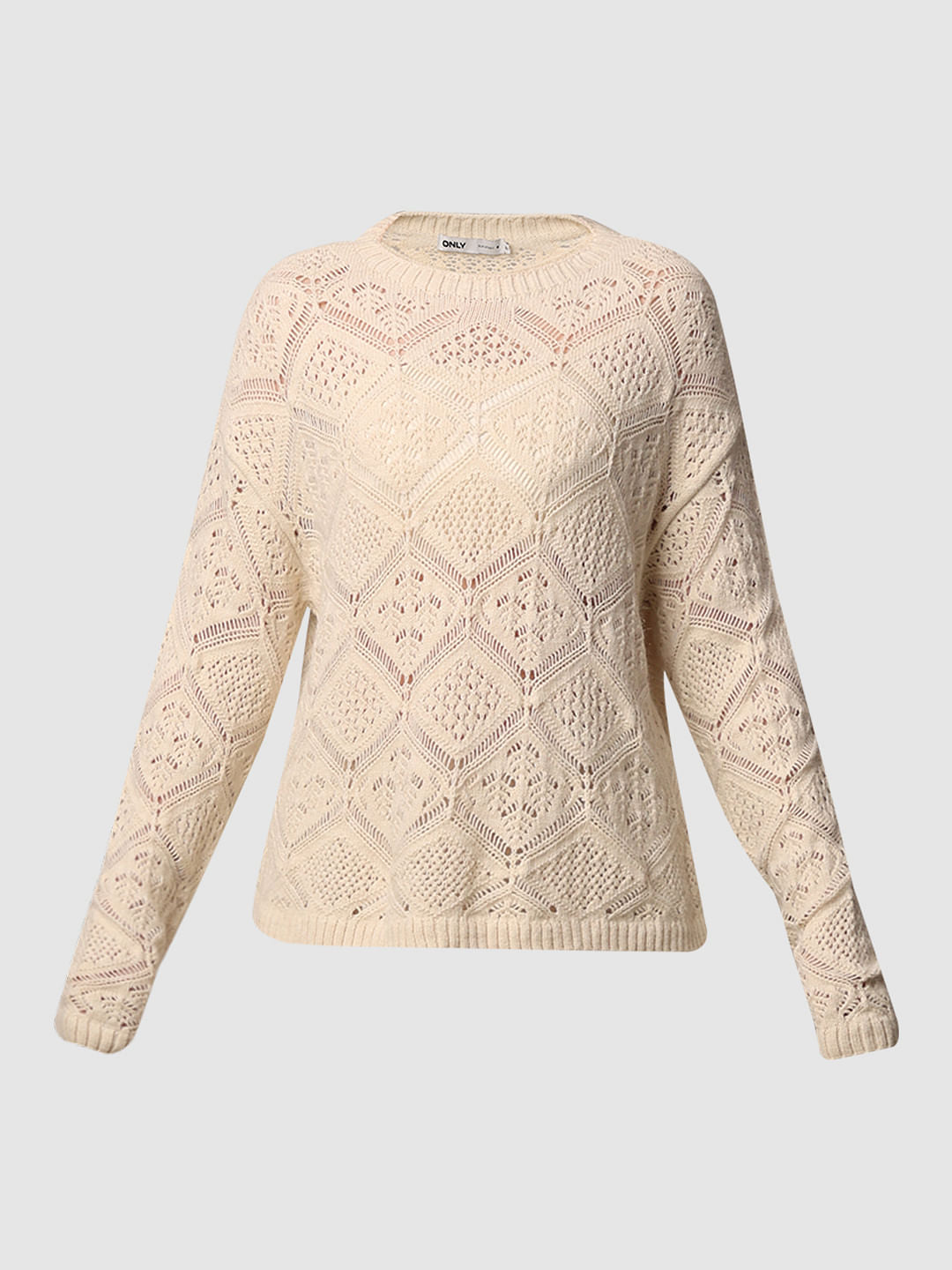 Beige Crochet Knit Pullover