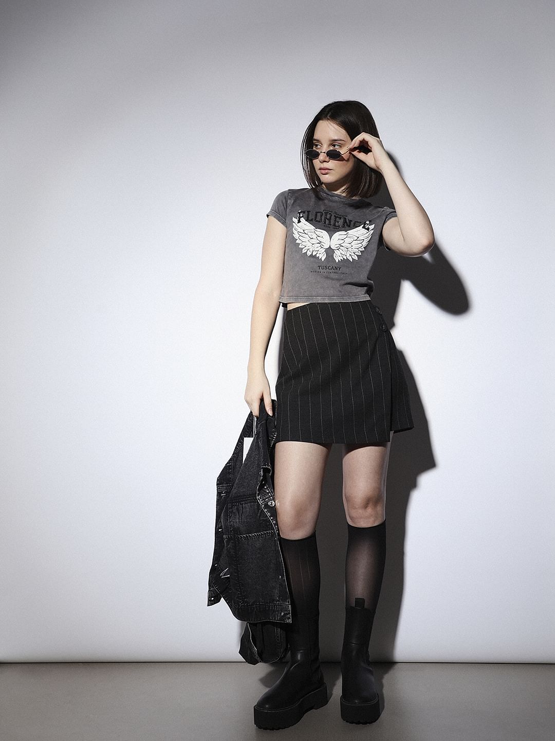 Black Striped Wrap Skirt