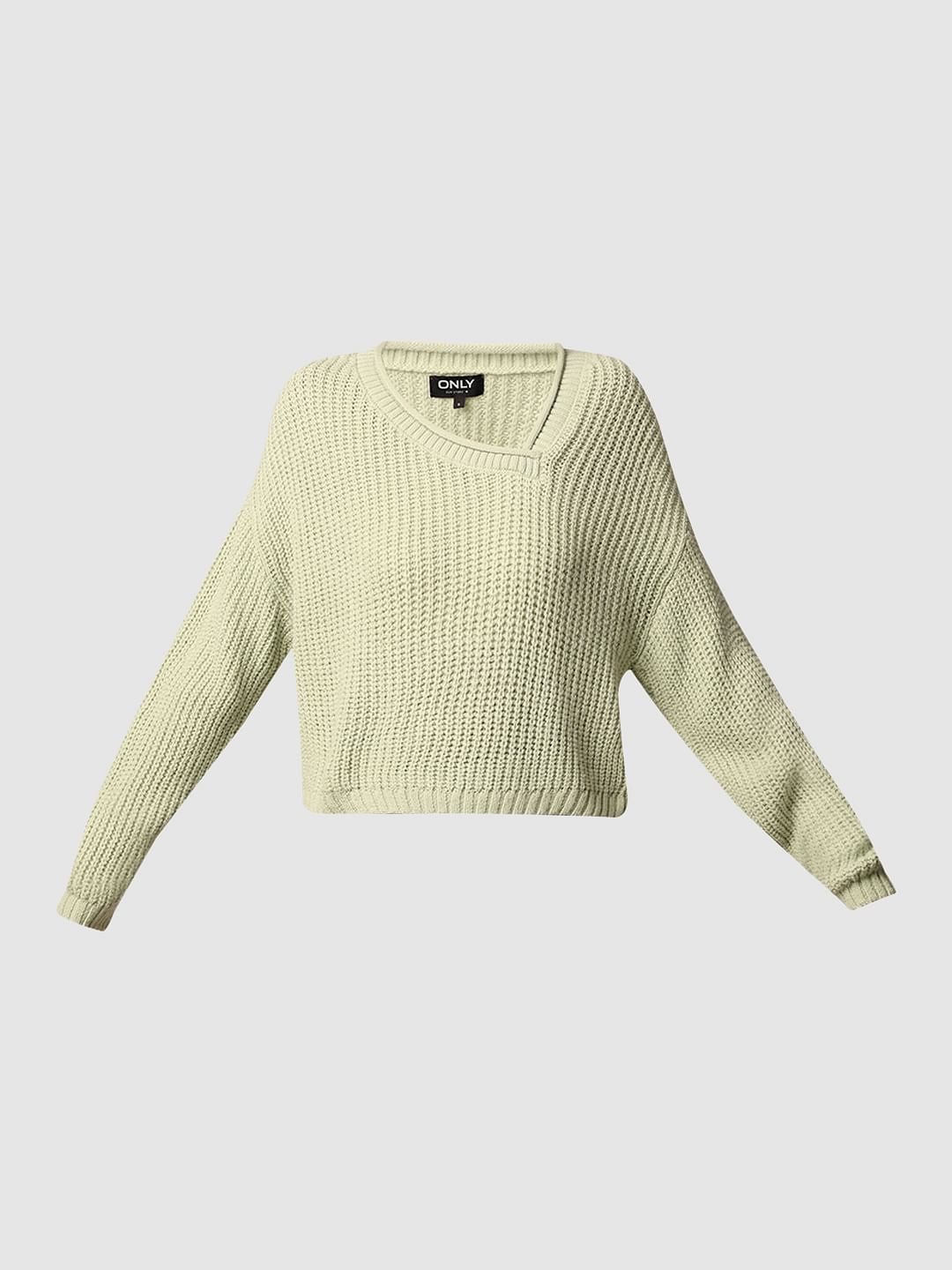 Green Asymmetric Neck Oversized Pullover