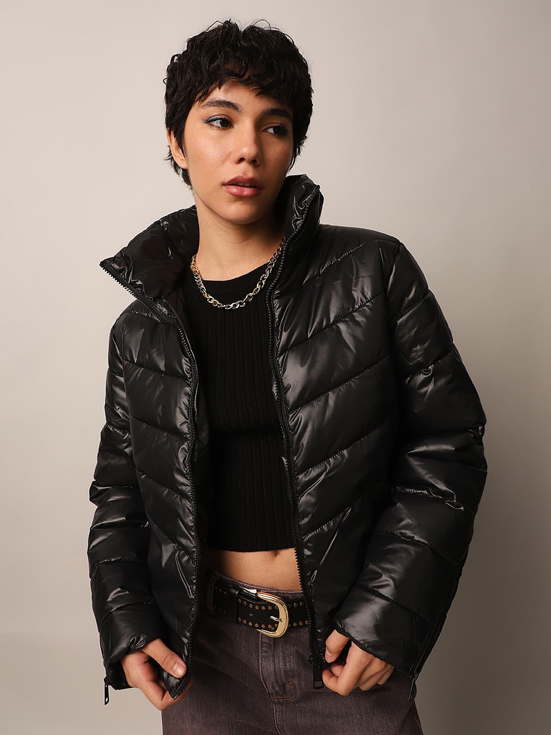Black Short Puffer Jacket - Main Image