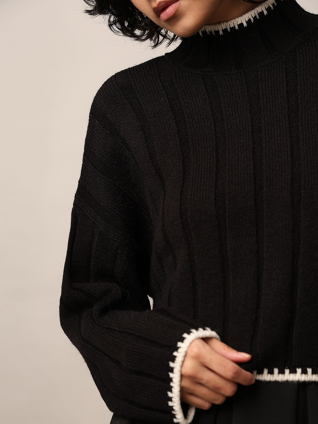 Black Ribbed Boxy Fit Pullover