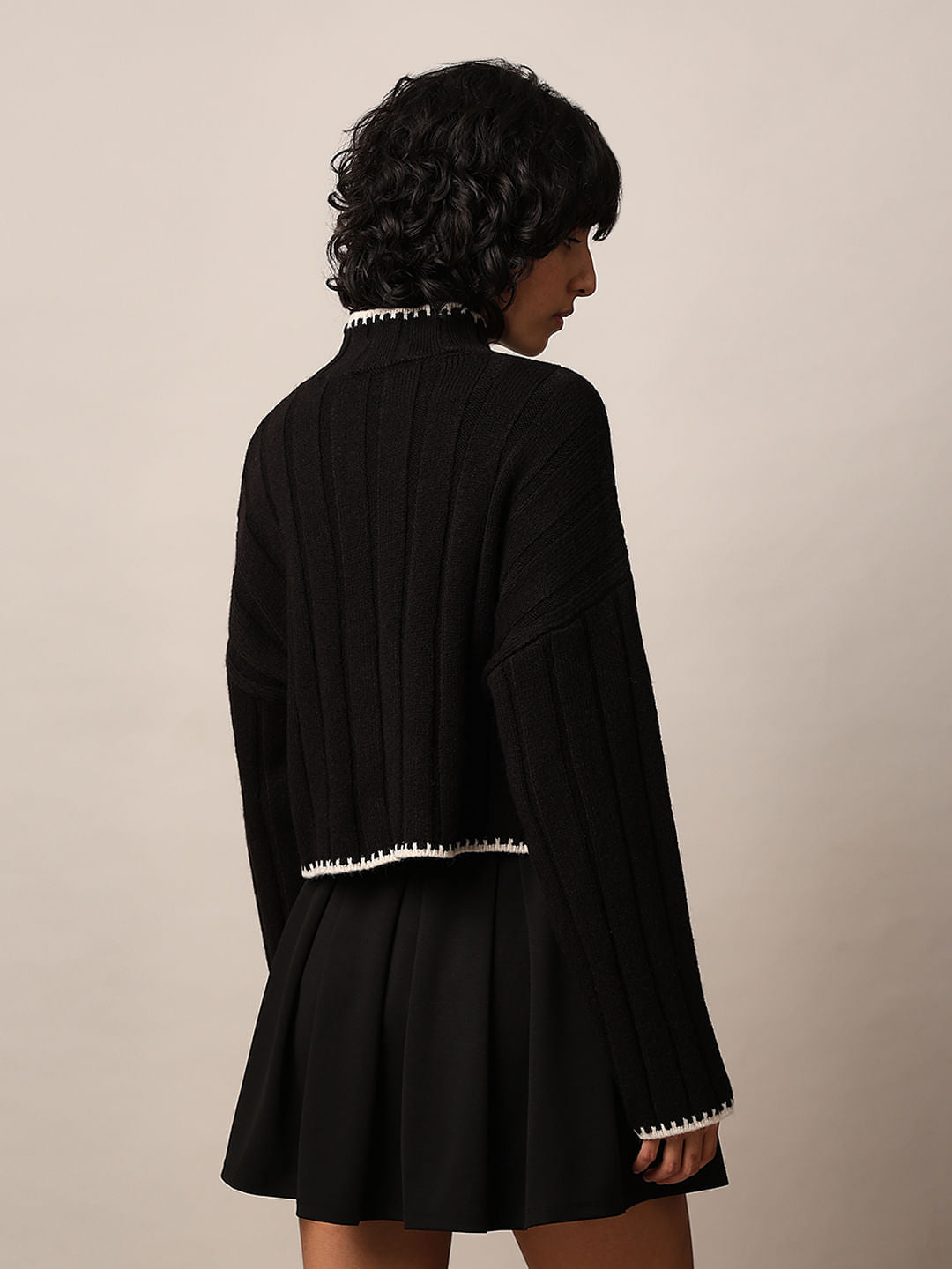 Black Ribbed Boxy Fit Pullover