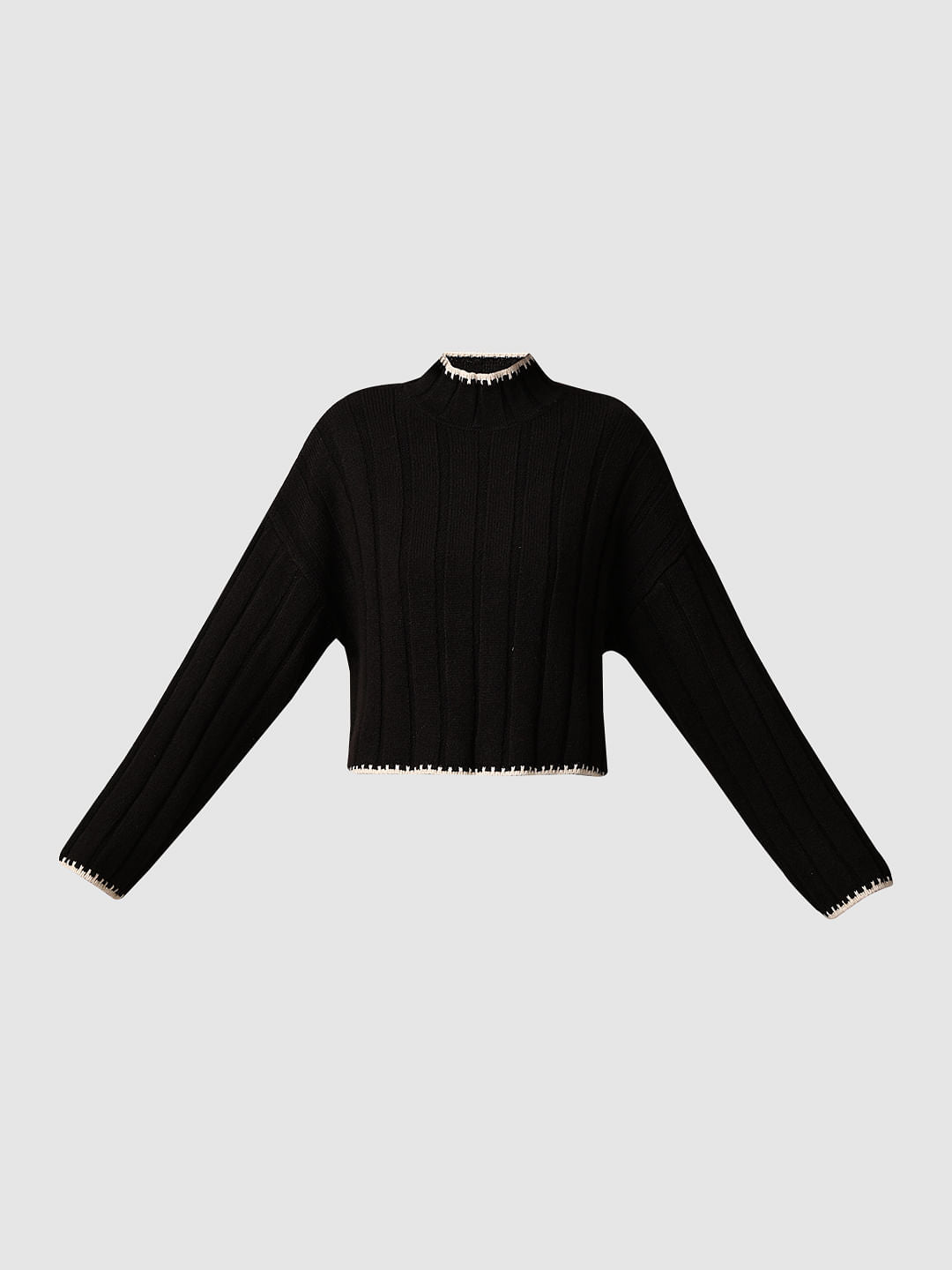 Black Ribbed Boxy Fit Pullover