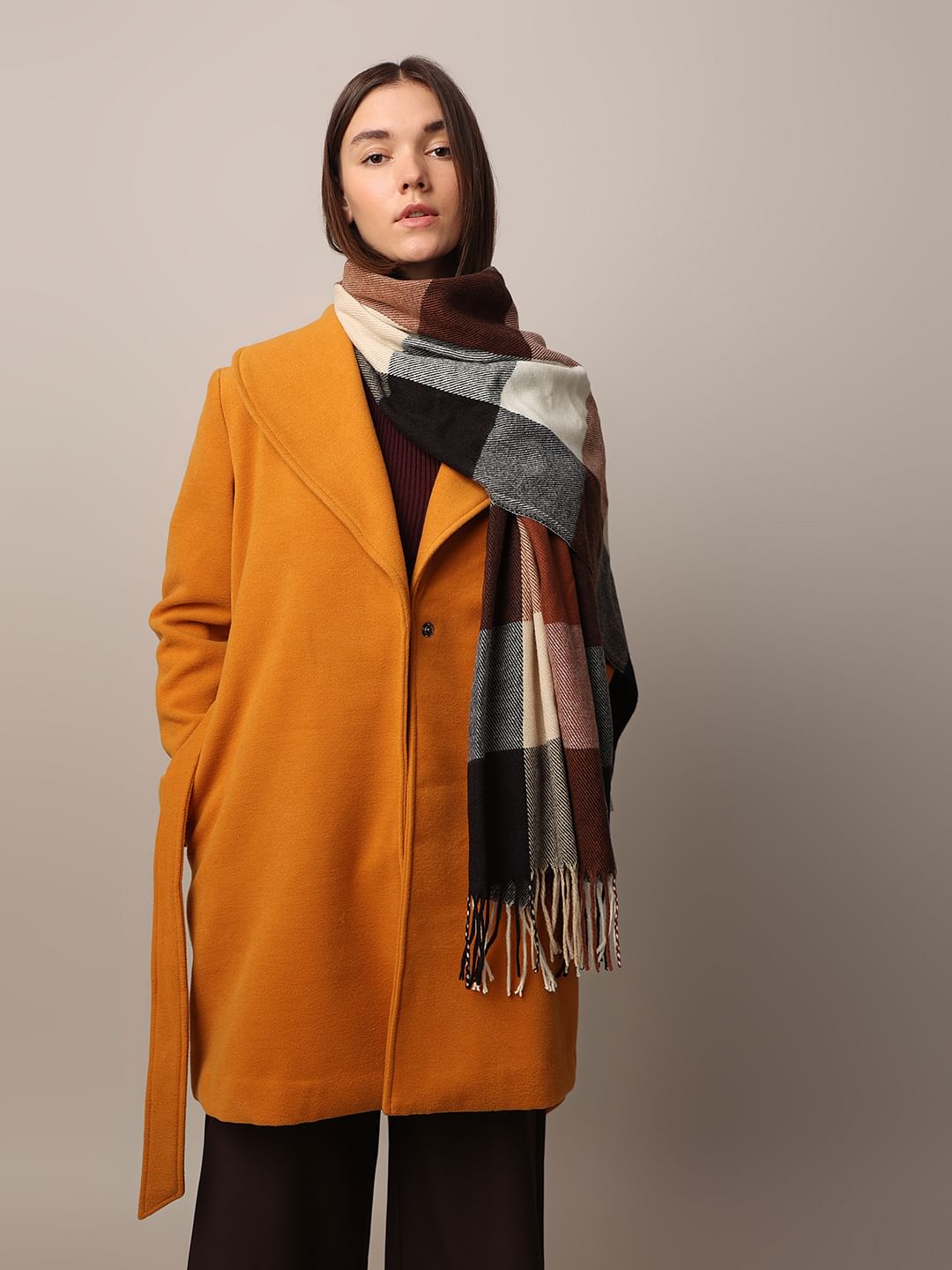 Orange Shawl Collar Coat