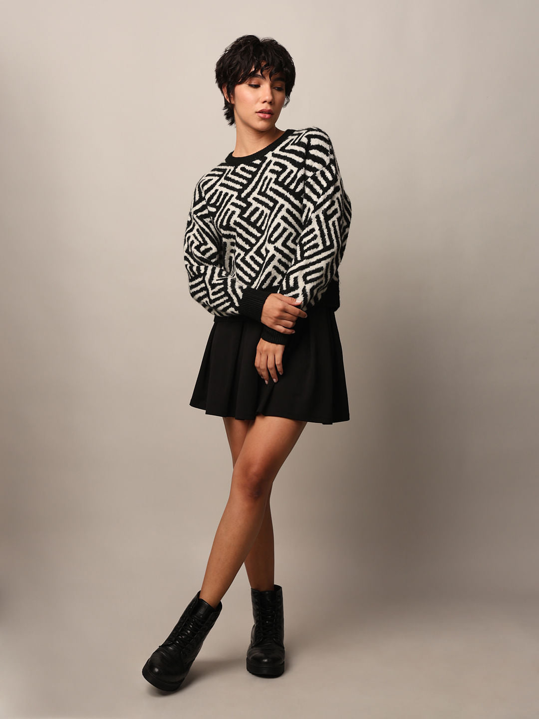 Black Jacquard Knit Pullover