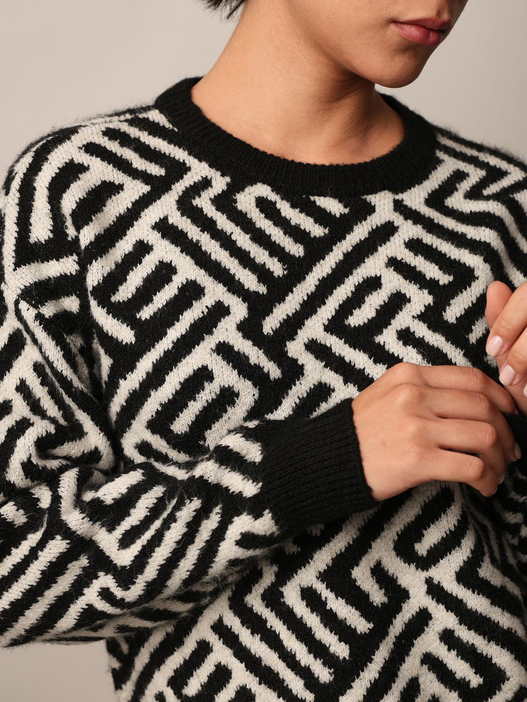Black Jacquard Knit Pullover