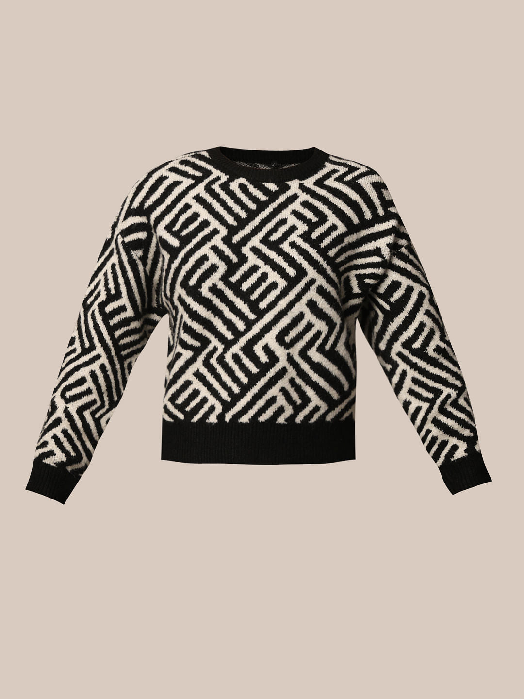 Black Jacquard Knit Pullover