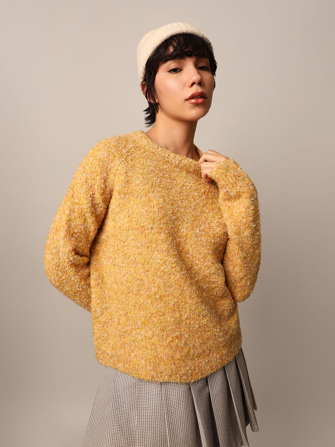 Brown Structured Knit Pullover