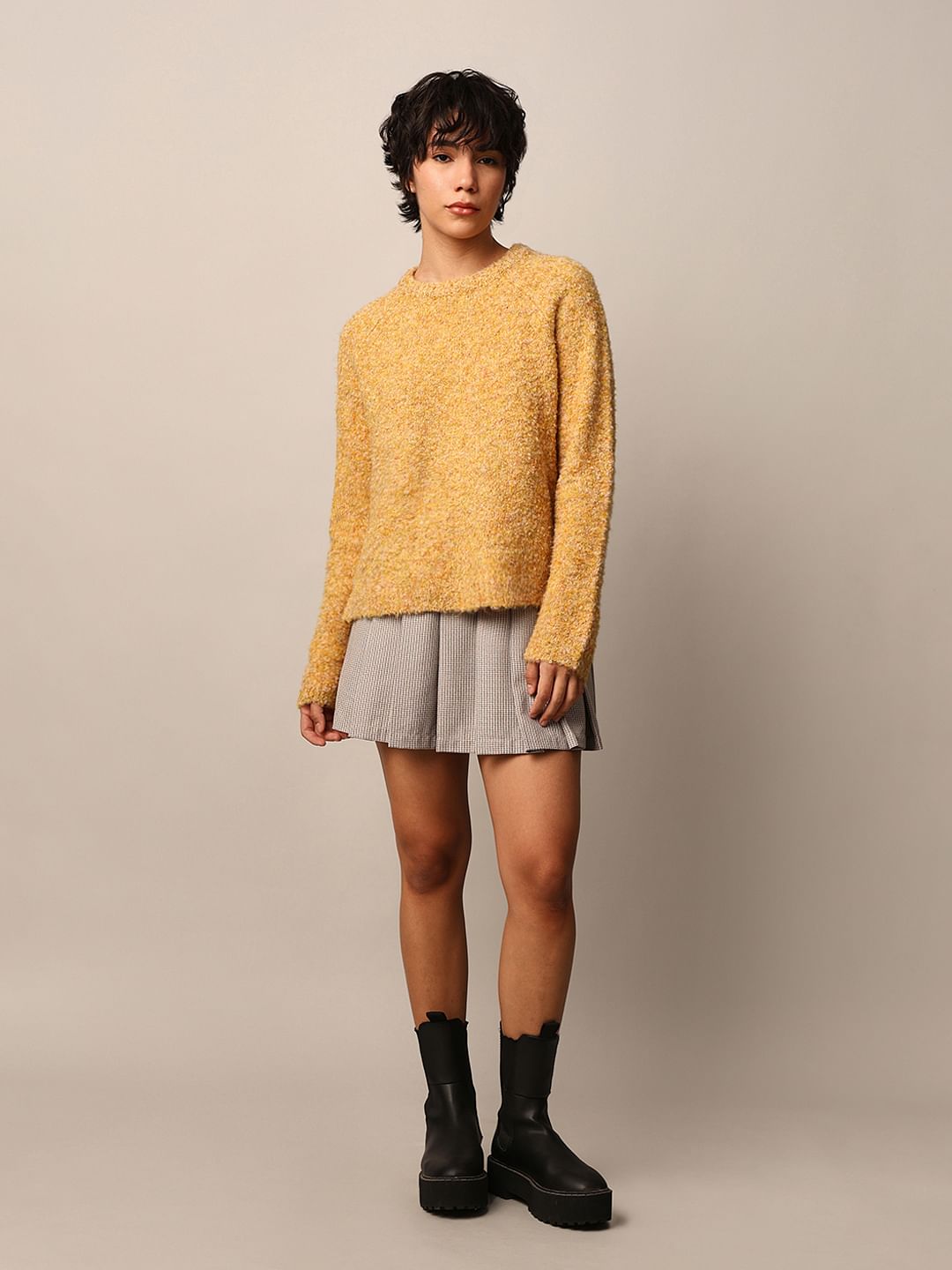 Brown Structured Knit Pullover