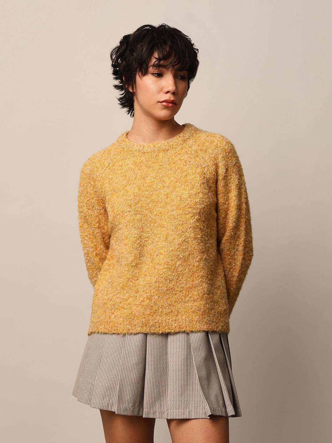 Brown Structured Knit Pullover