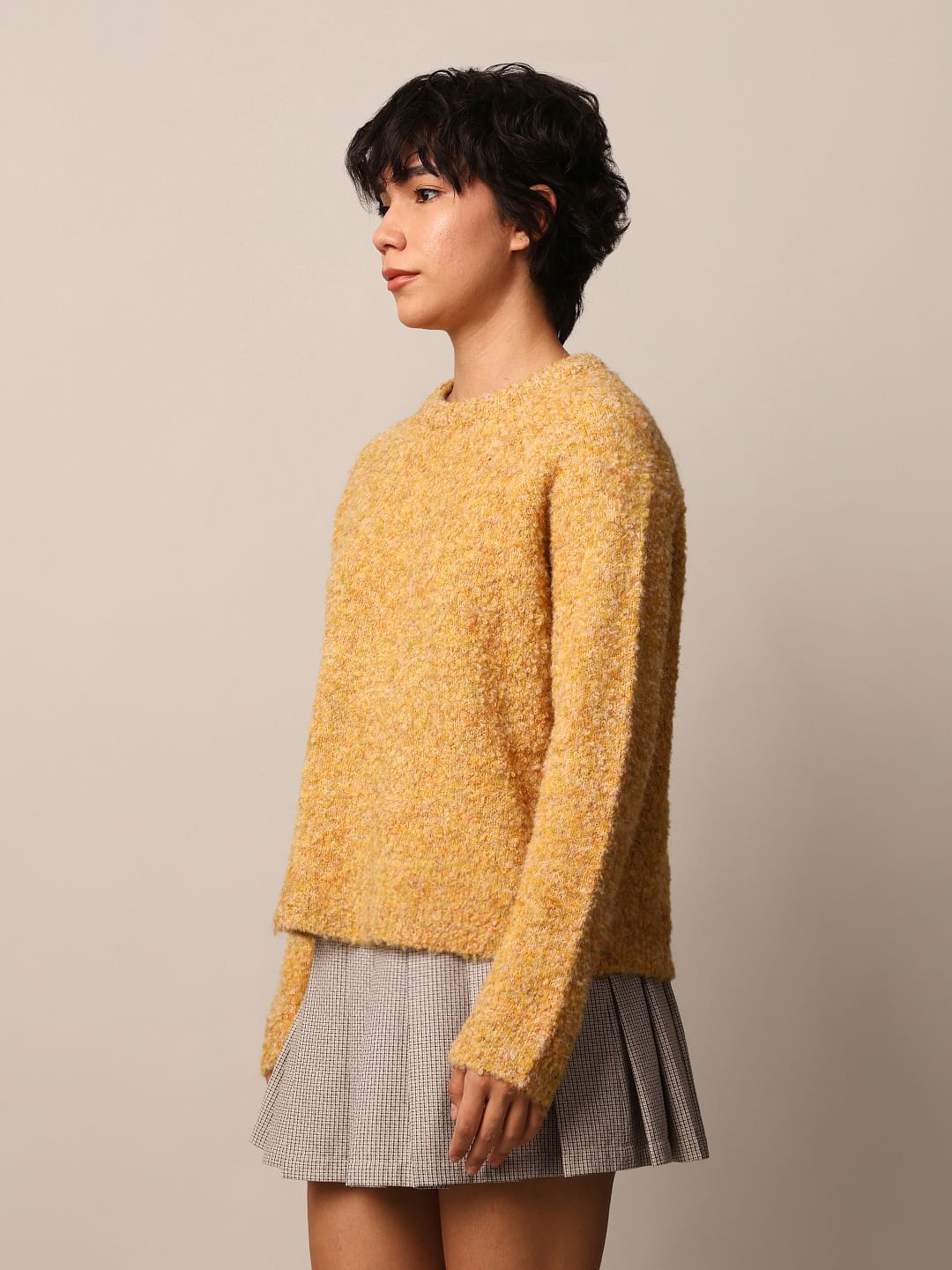 Brown Structured Knit Pullover