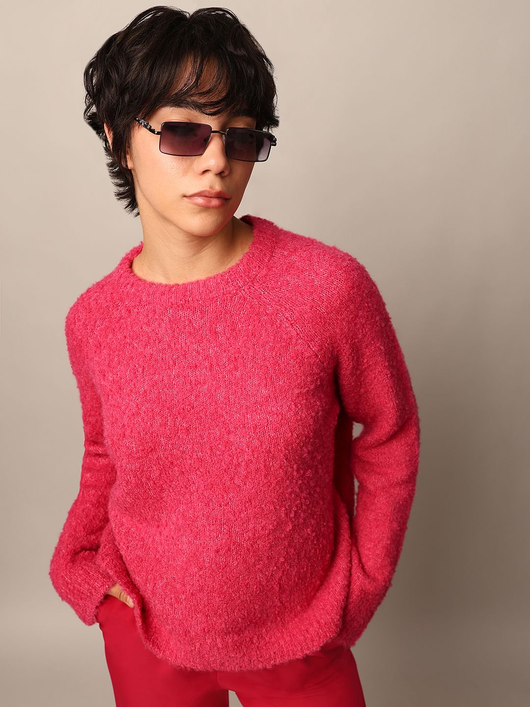 Fuchsia Structured Knit Pullover