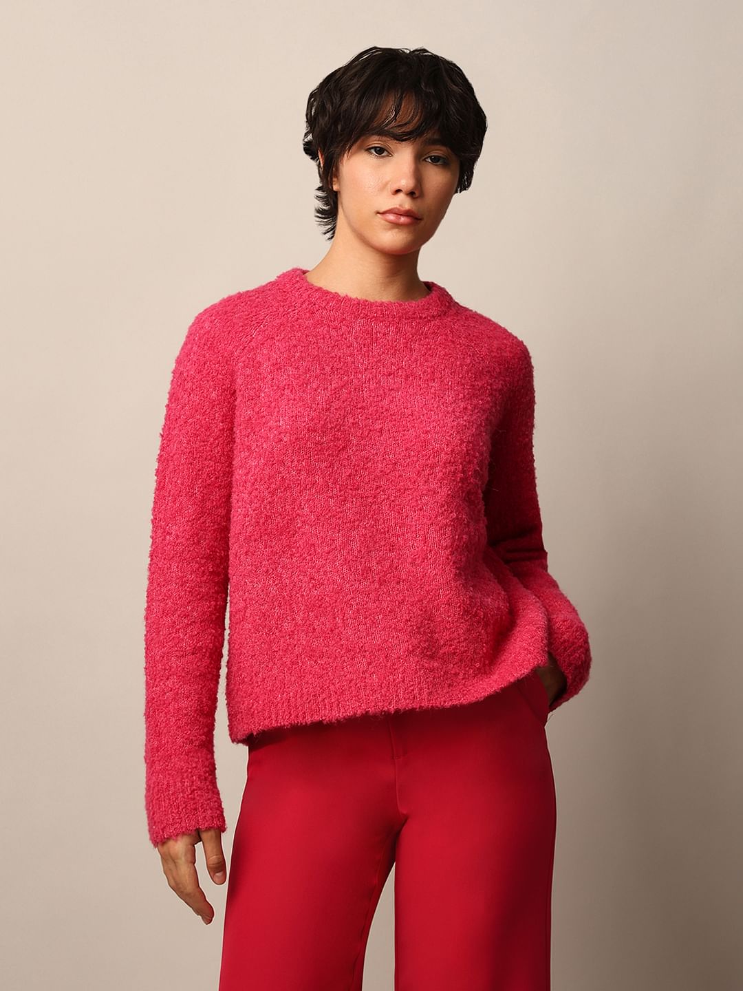 Fuchsia Structured Knit Pullover