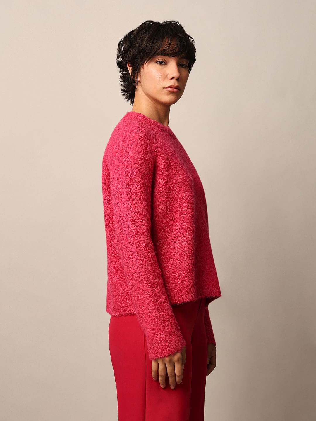 Fuchsia Structured Knit Pullover