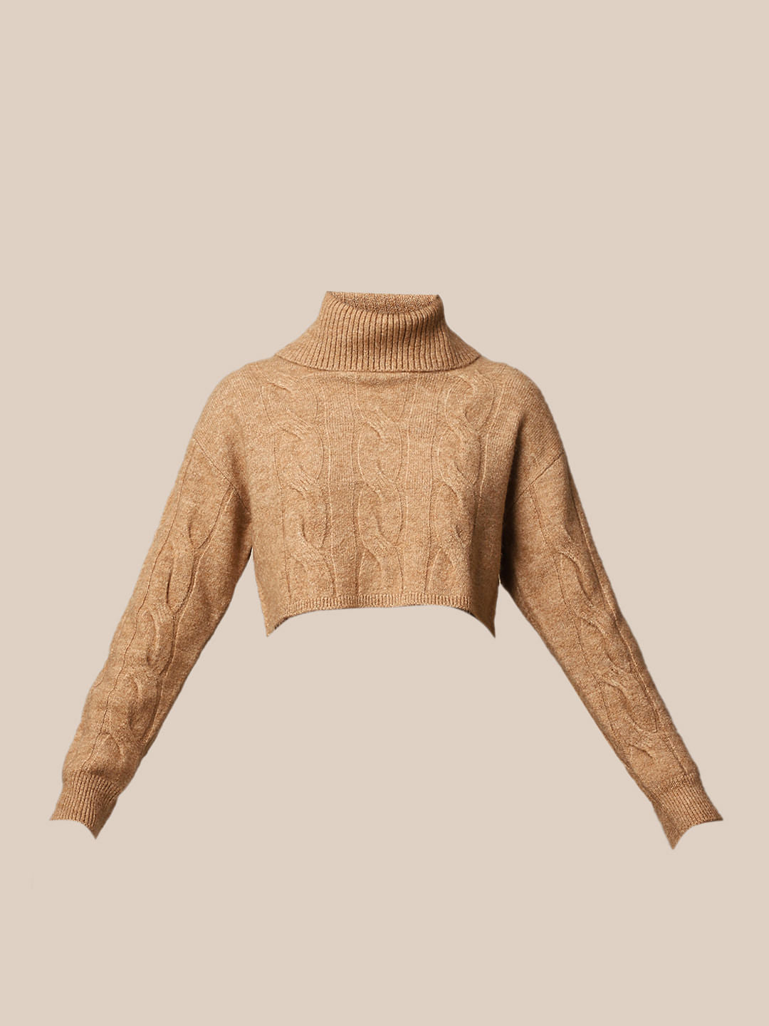Brown Cable Knit Turtleneck Pullover