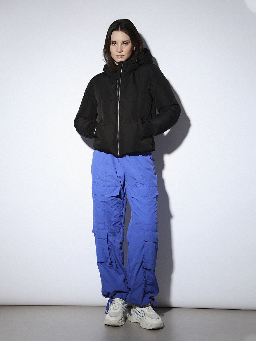 Black Hooded Cropped Puffer Jacket