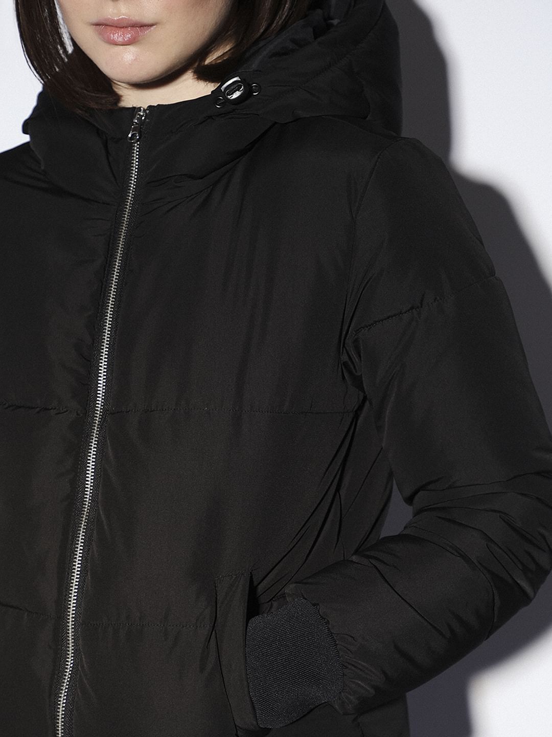 Black Hooded Cropped Puffer Jacket
