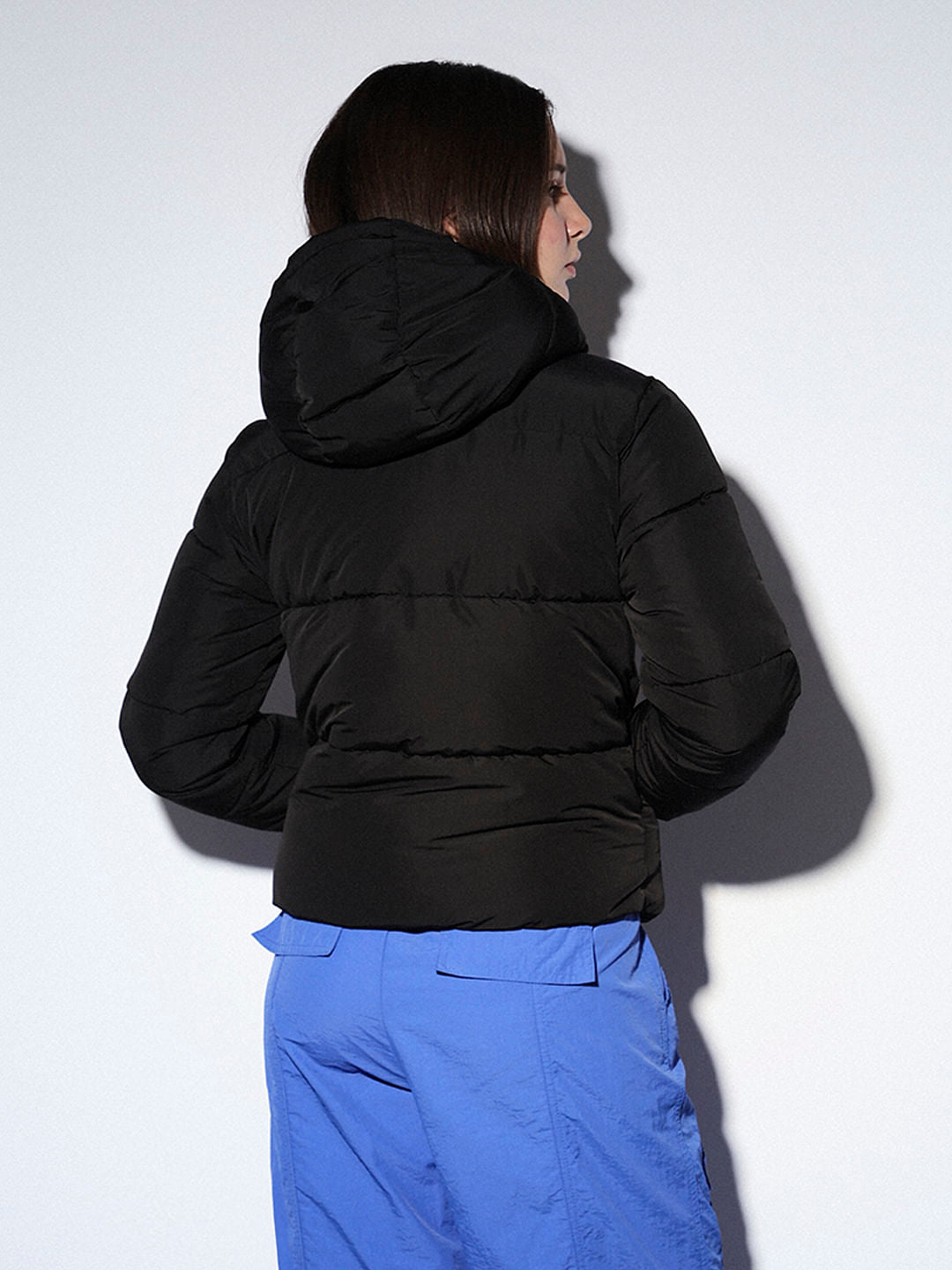 Black Hooded Cropped Puffer Jacket