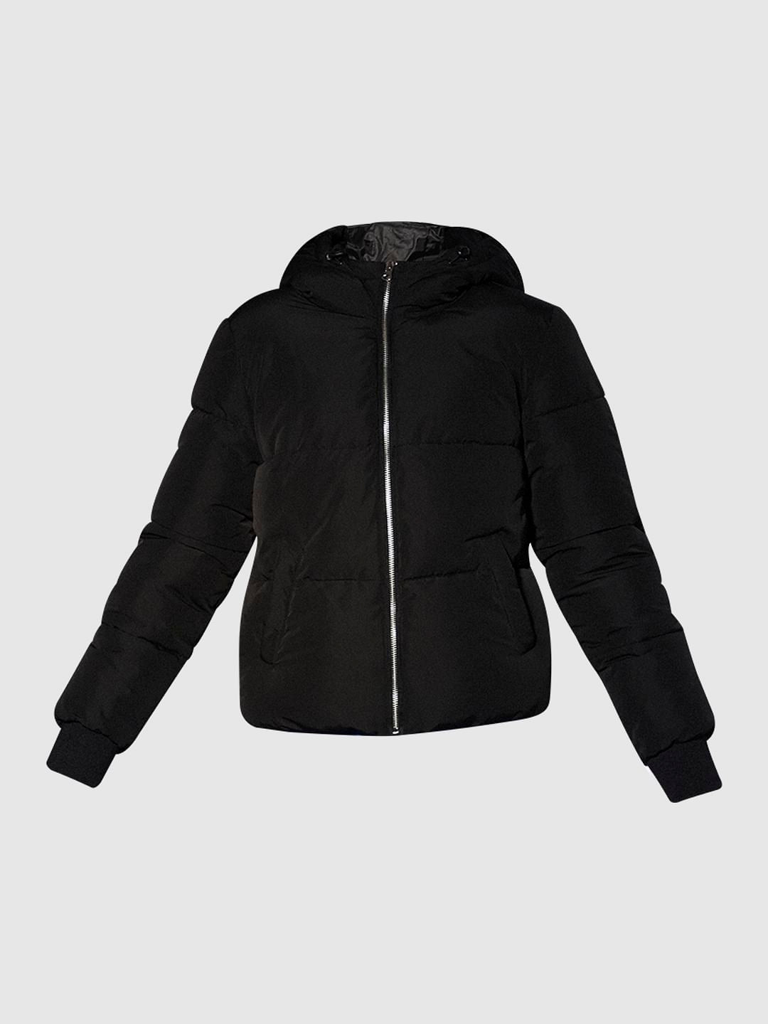 Black Hooded Cropped Puffer Jacket