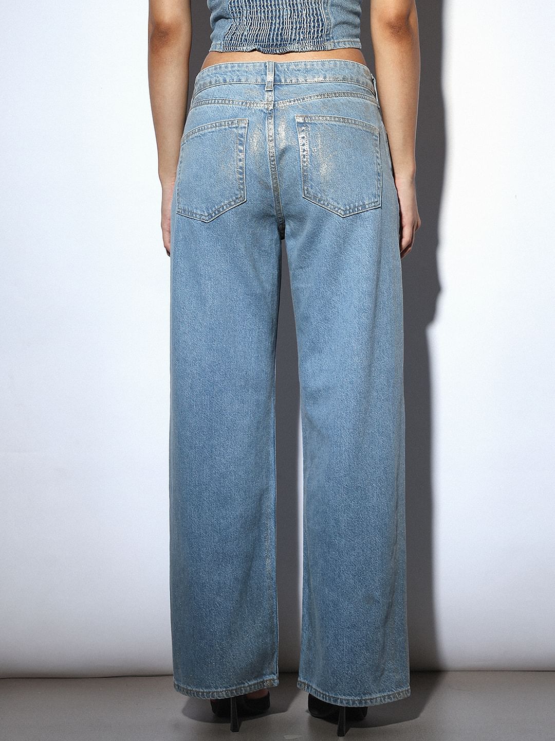 Blue Gold Coated Wide Leg Jeans