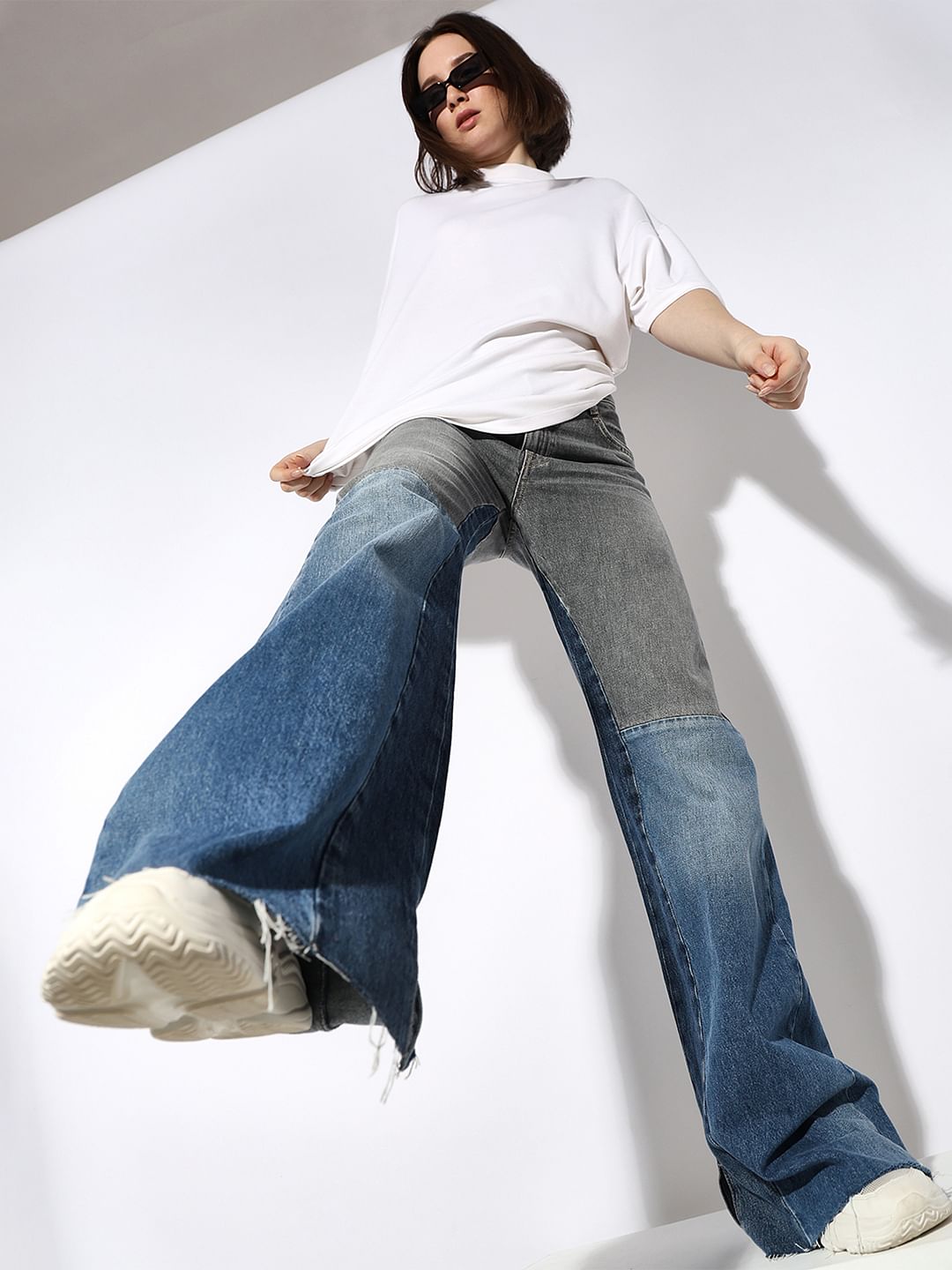 Blue High Rise Reworked Flared Jeans