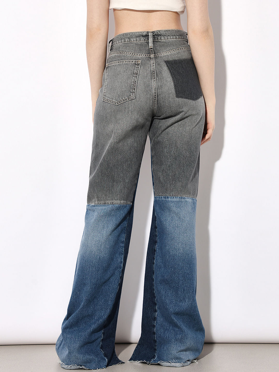 Blue High Rise Reworked Flared Jeans