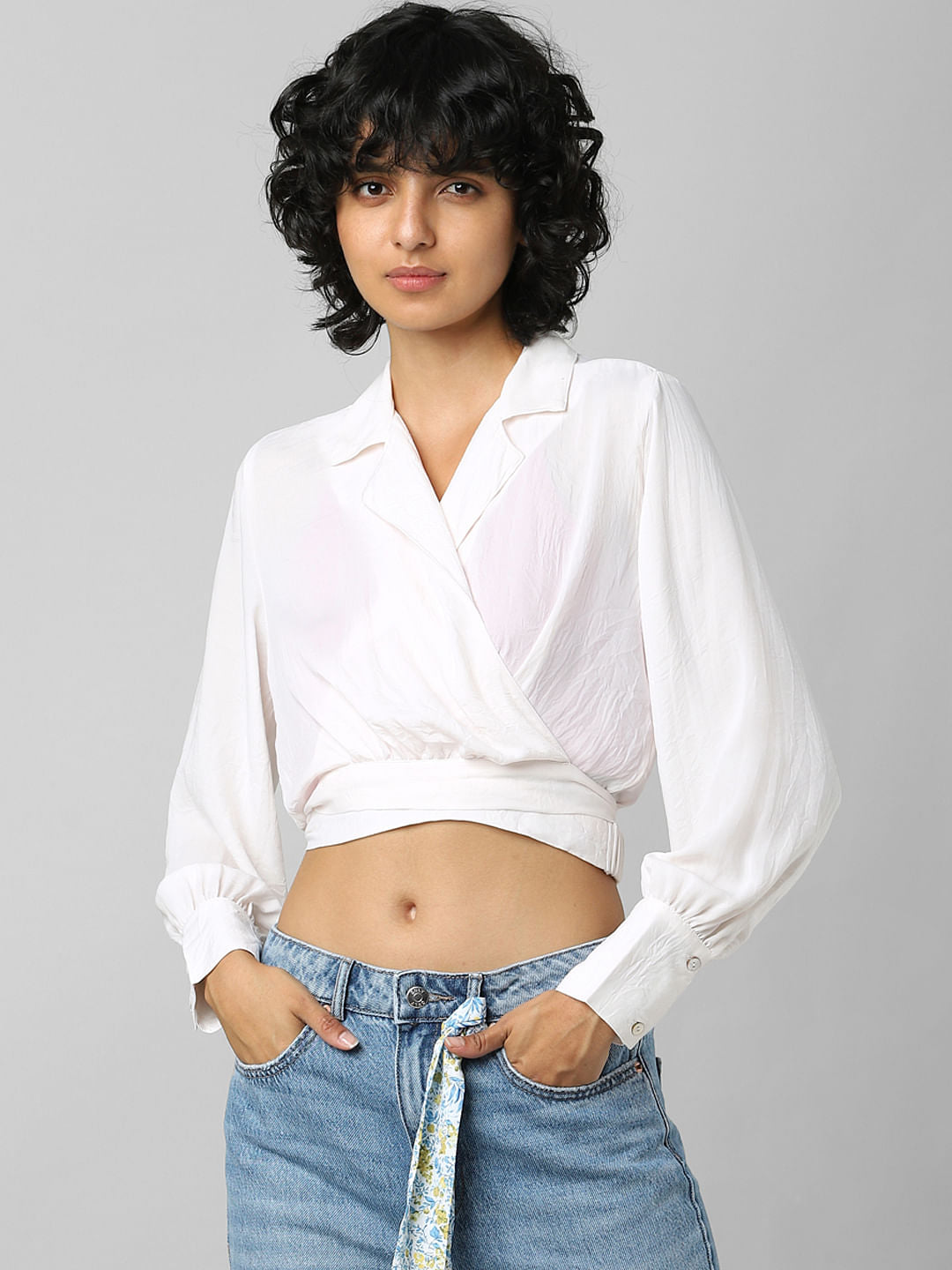 Light Pink Wrap Cropped Shirt
