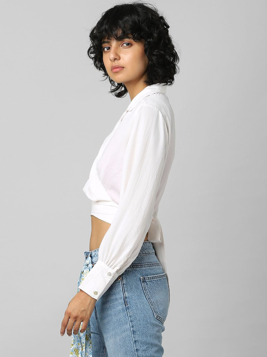 Light Pink Wrap Cropped Shirt