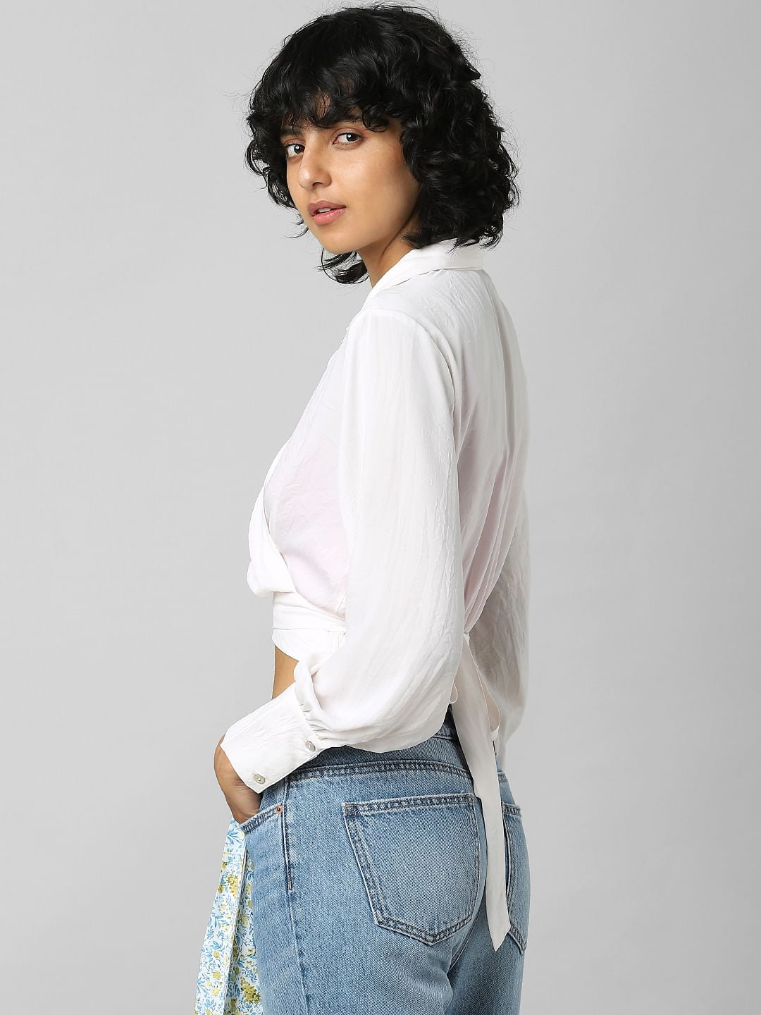 Light Pink Wrap Cropped Shirt