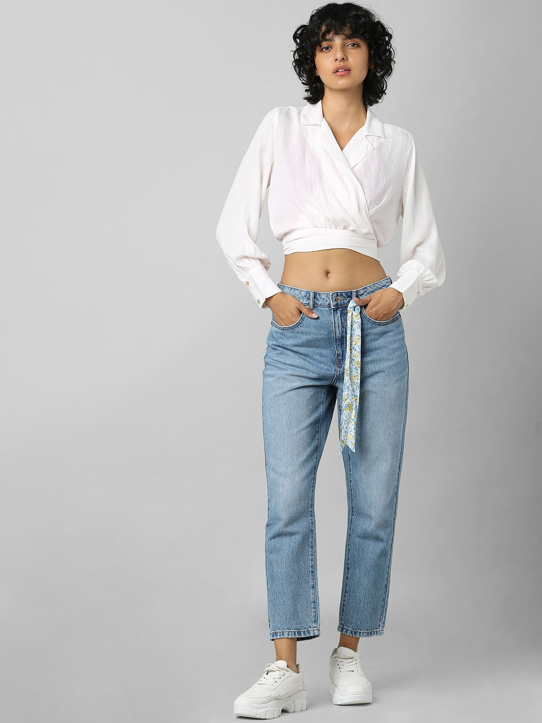 Light Pink Wrap Cropped Shirt