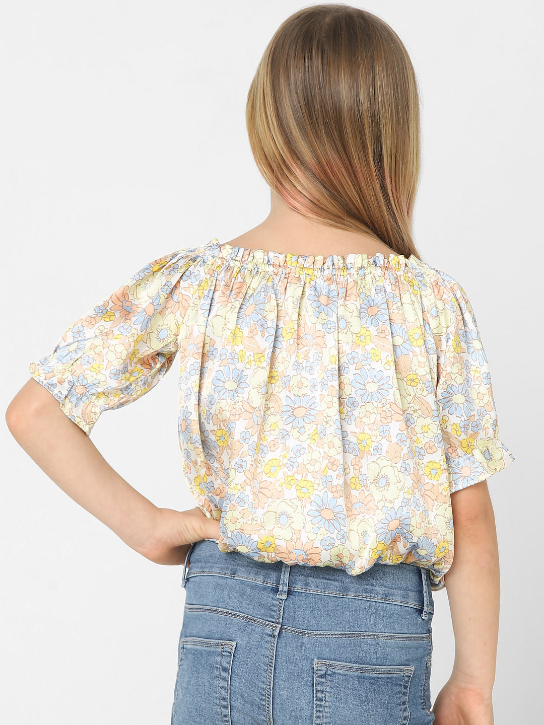 Girls White Floral Top