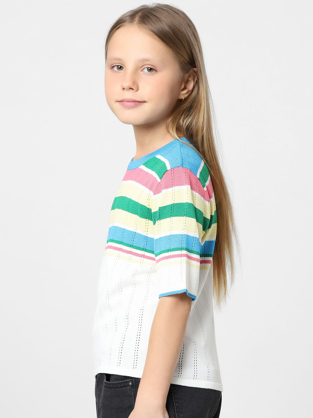 White Colourblocked Knit Top