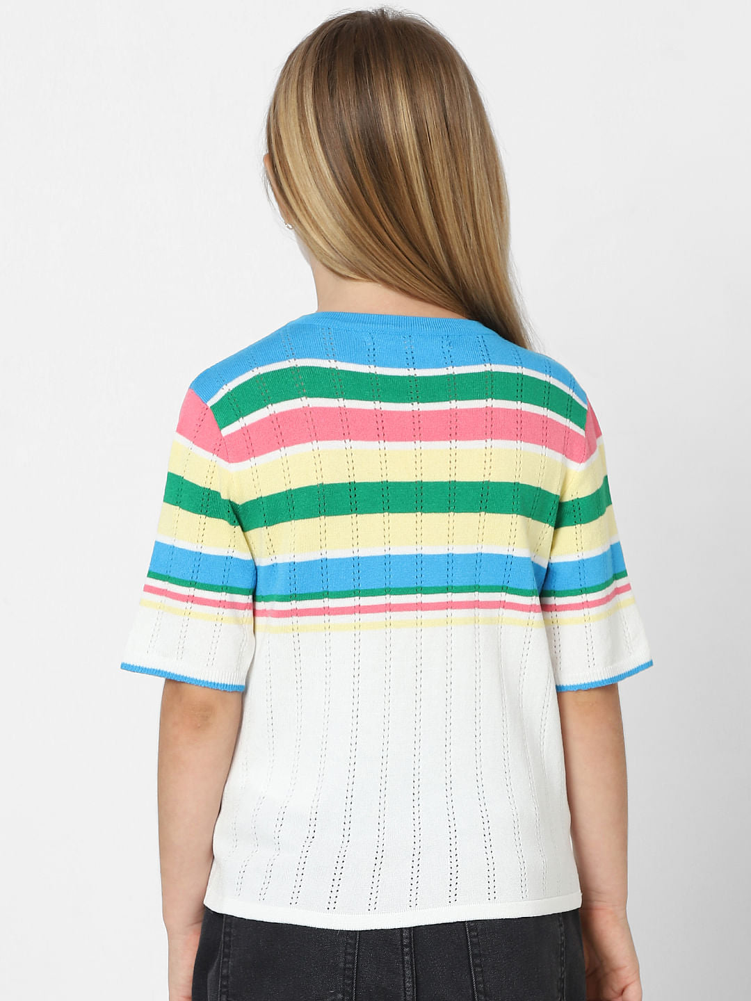 White Colourblocked Knit Top