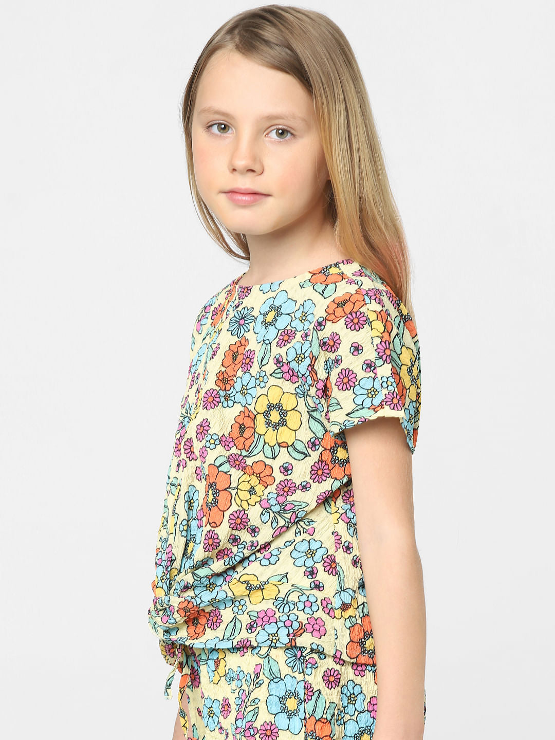 Yellow Floral Front Knot Top