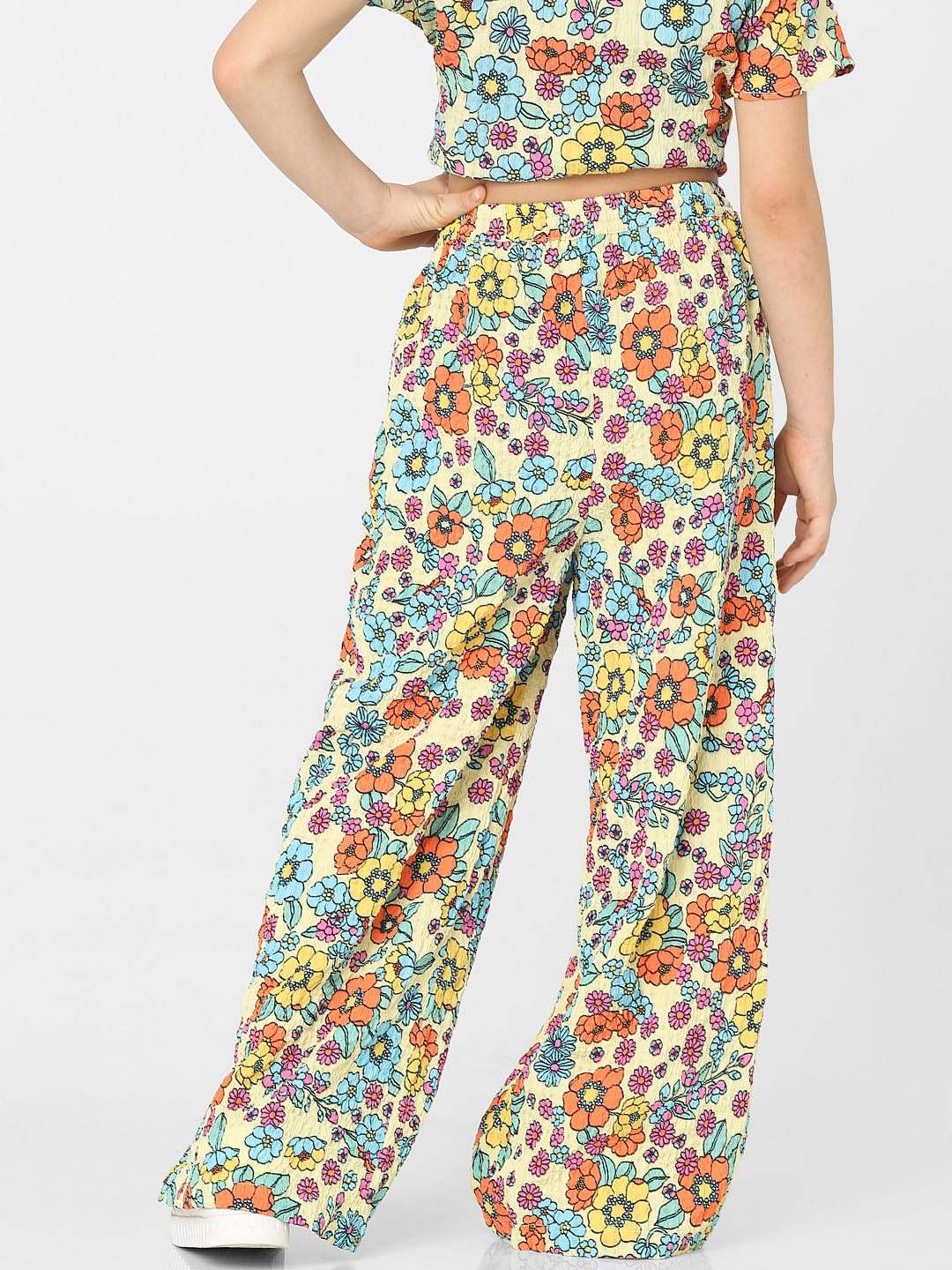 Yellow Floral Mid Rise Co-Ord Pants