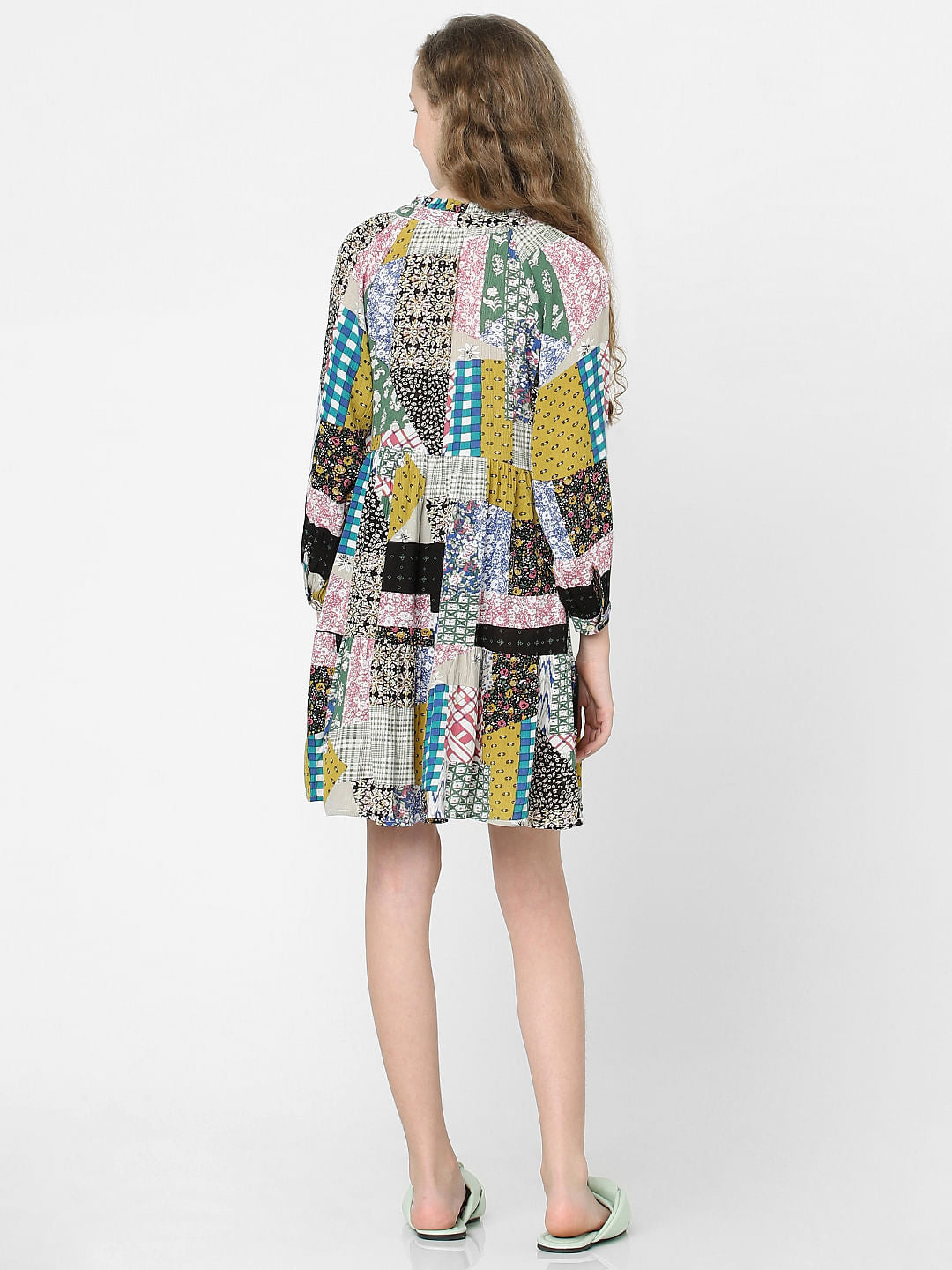 Girls White Patch Print Dress