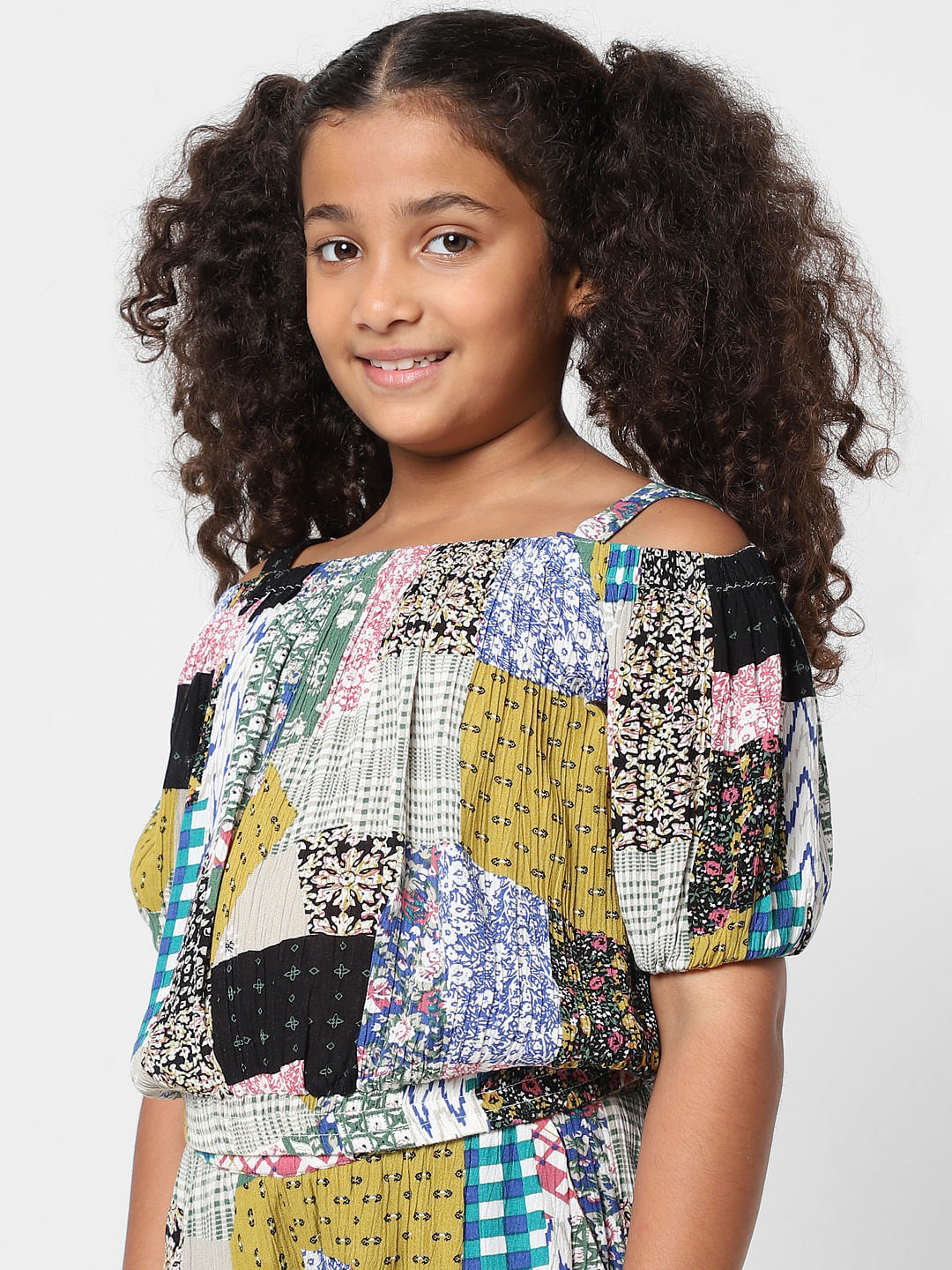 Girls White Patch Print Co-Ord Top