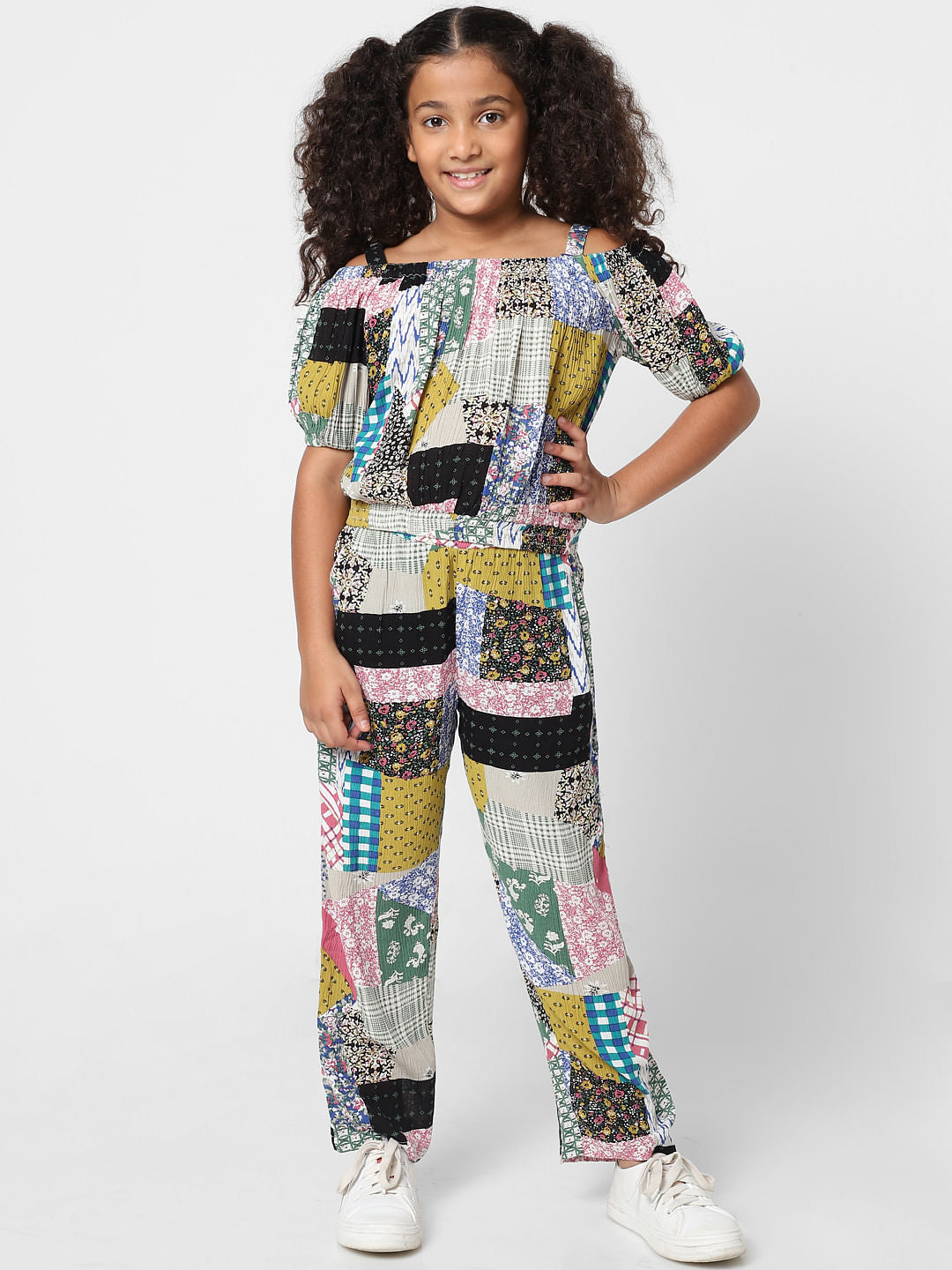 Girls White Patch Print Co-Ord Top