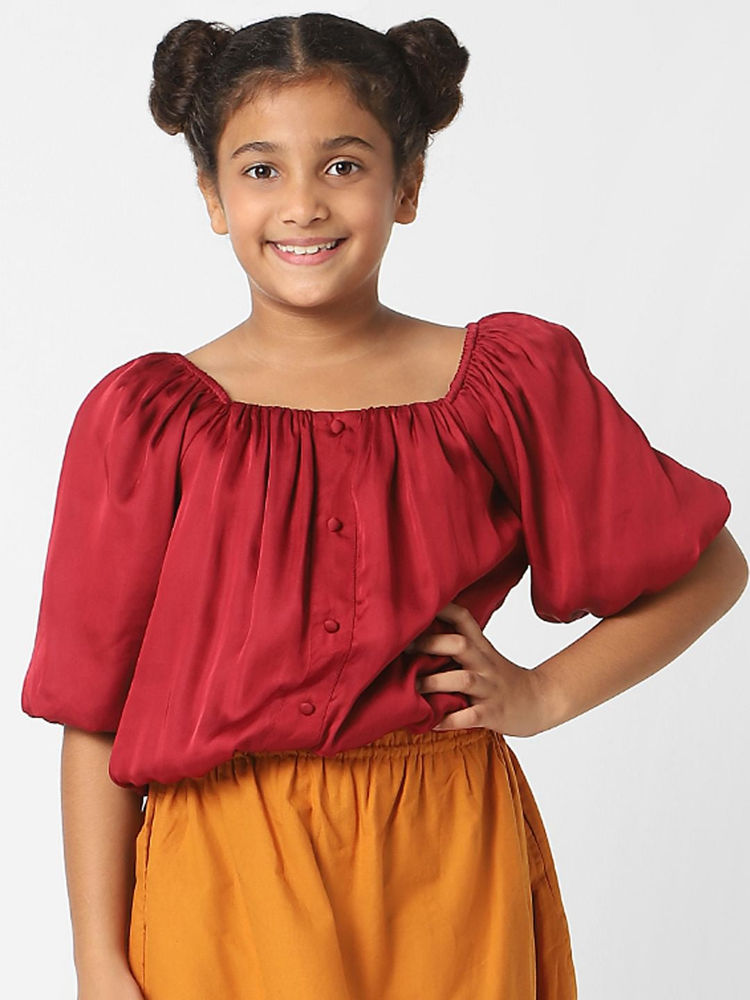 Girls Red Satin Crop Top