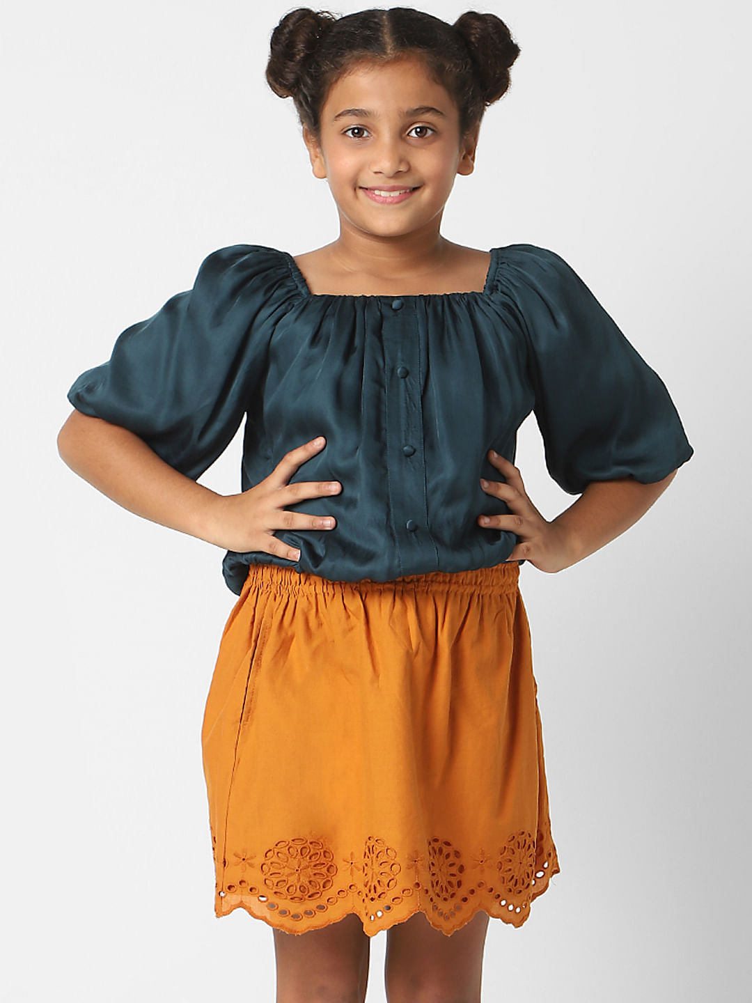 Girls Green Satin Crop Top