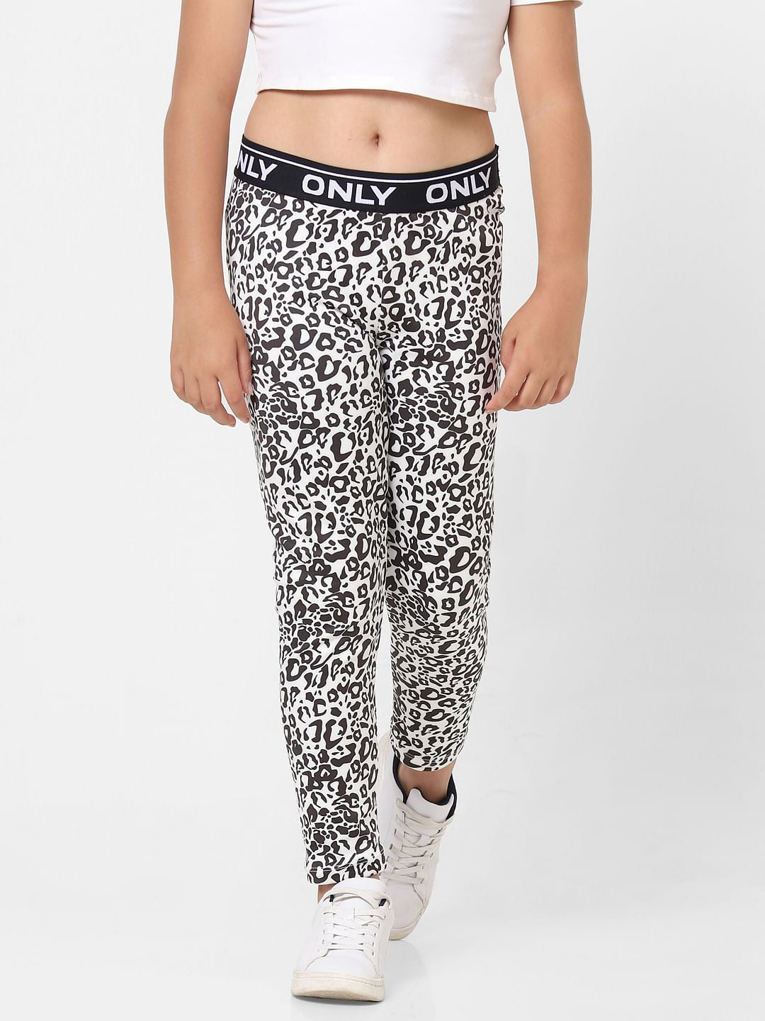 White Mid Rise Animal Print Leggings