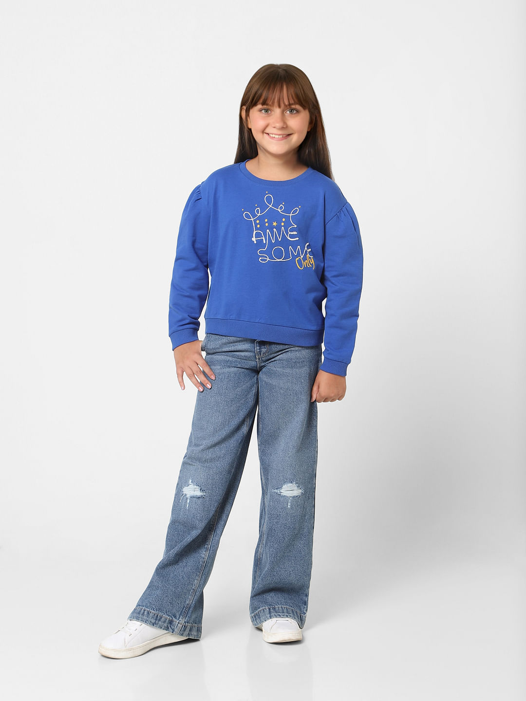 Blue Graphic Print Cotton Sweatshirt