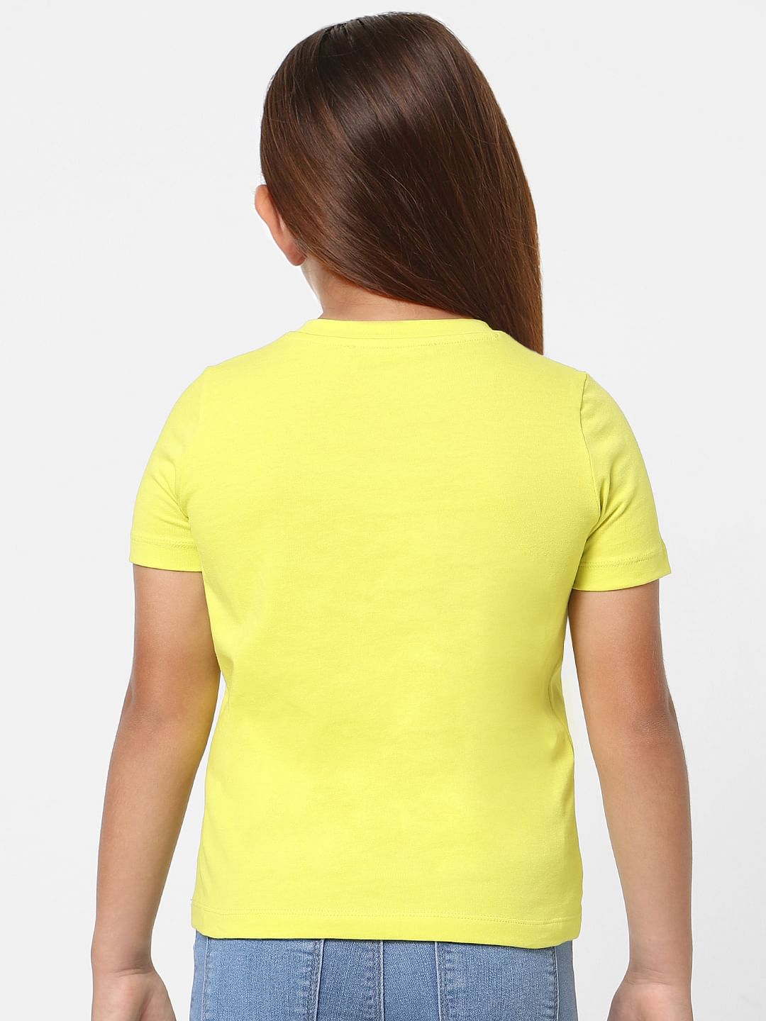 Girls Yellow Text Print T-Shirt