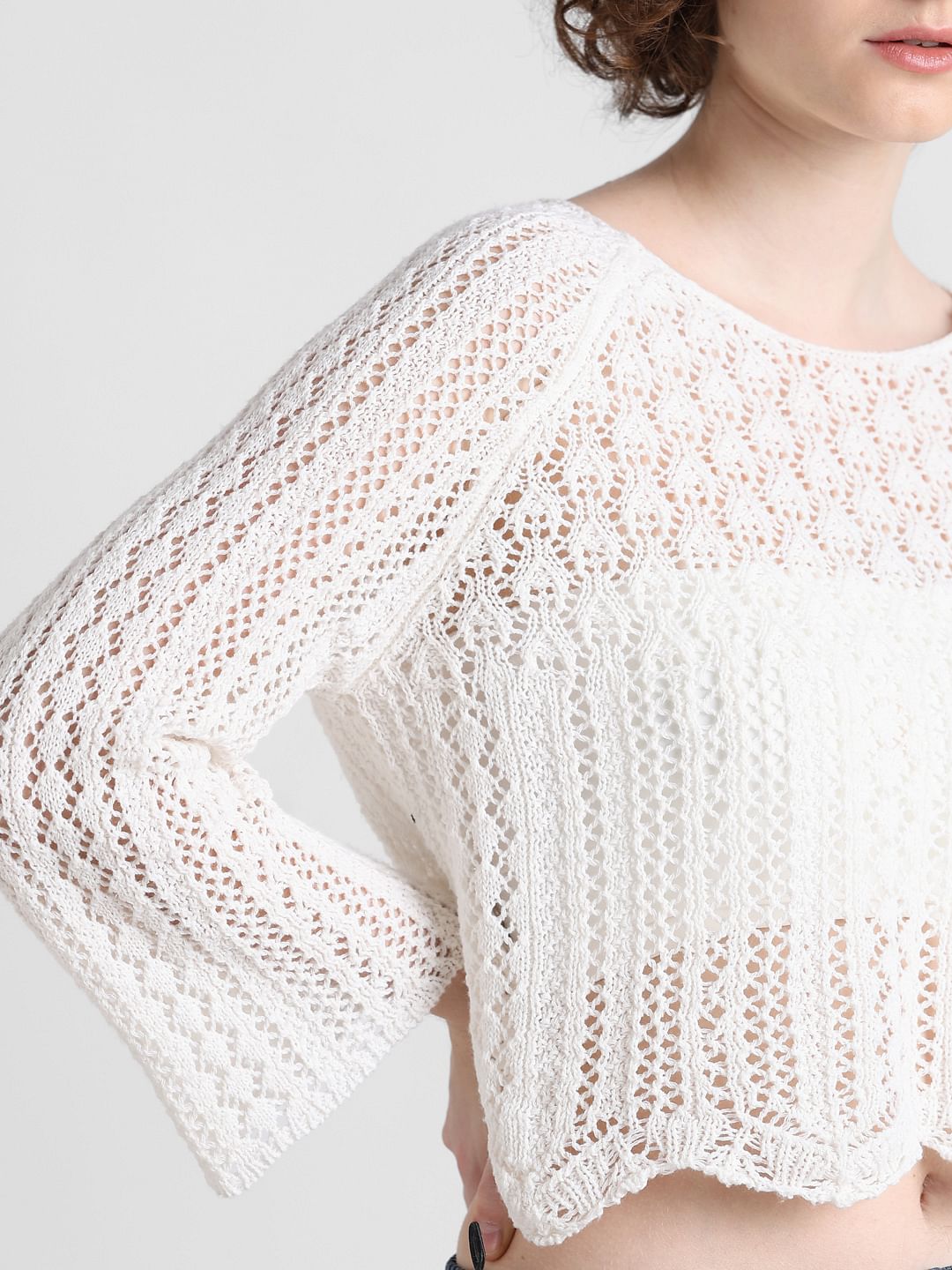 White Crochet Pullover