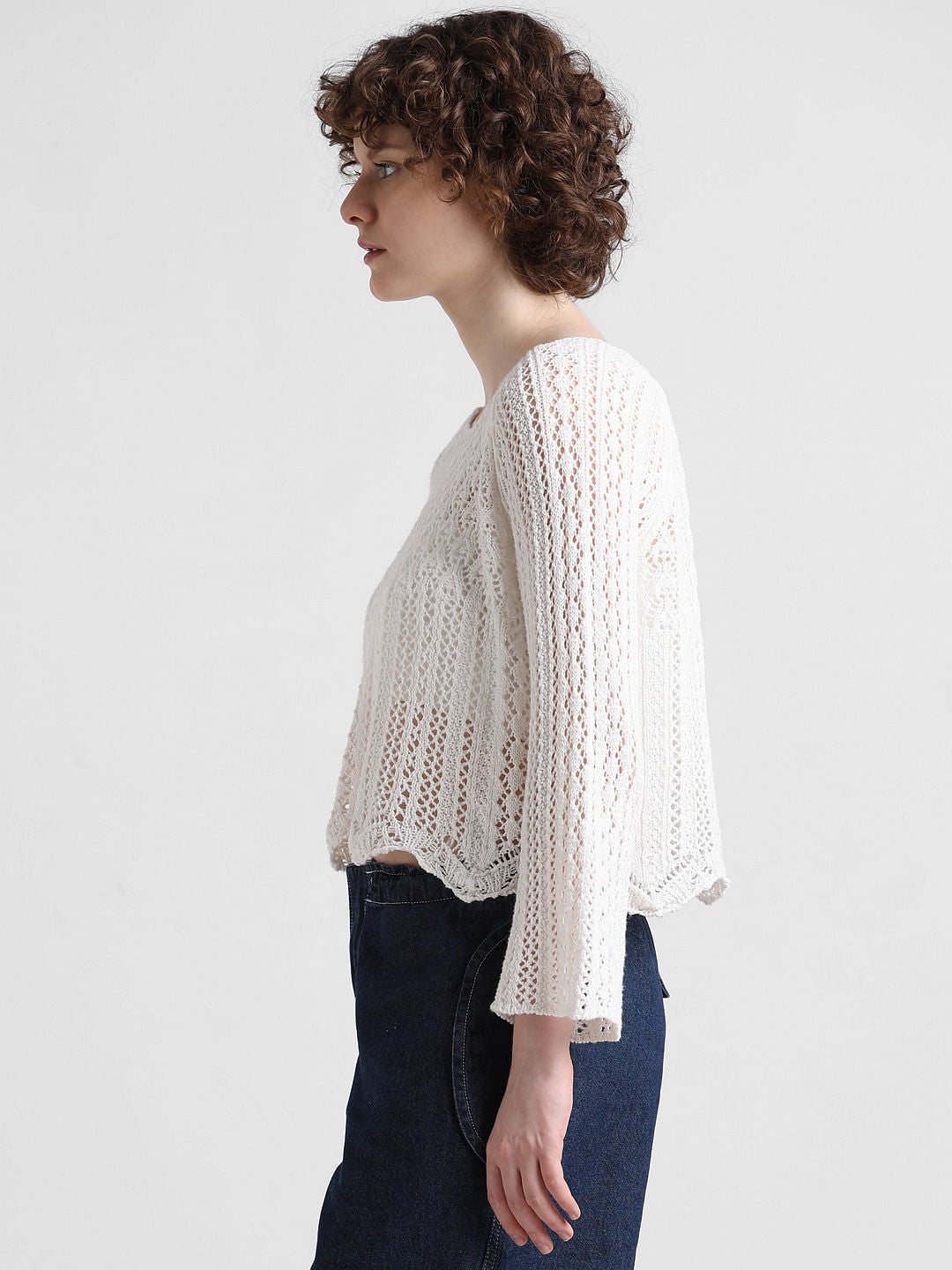 White Crochet Pullover