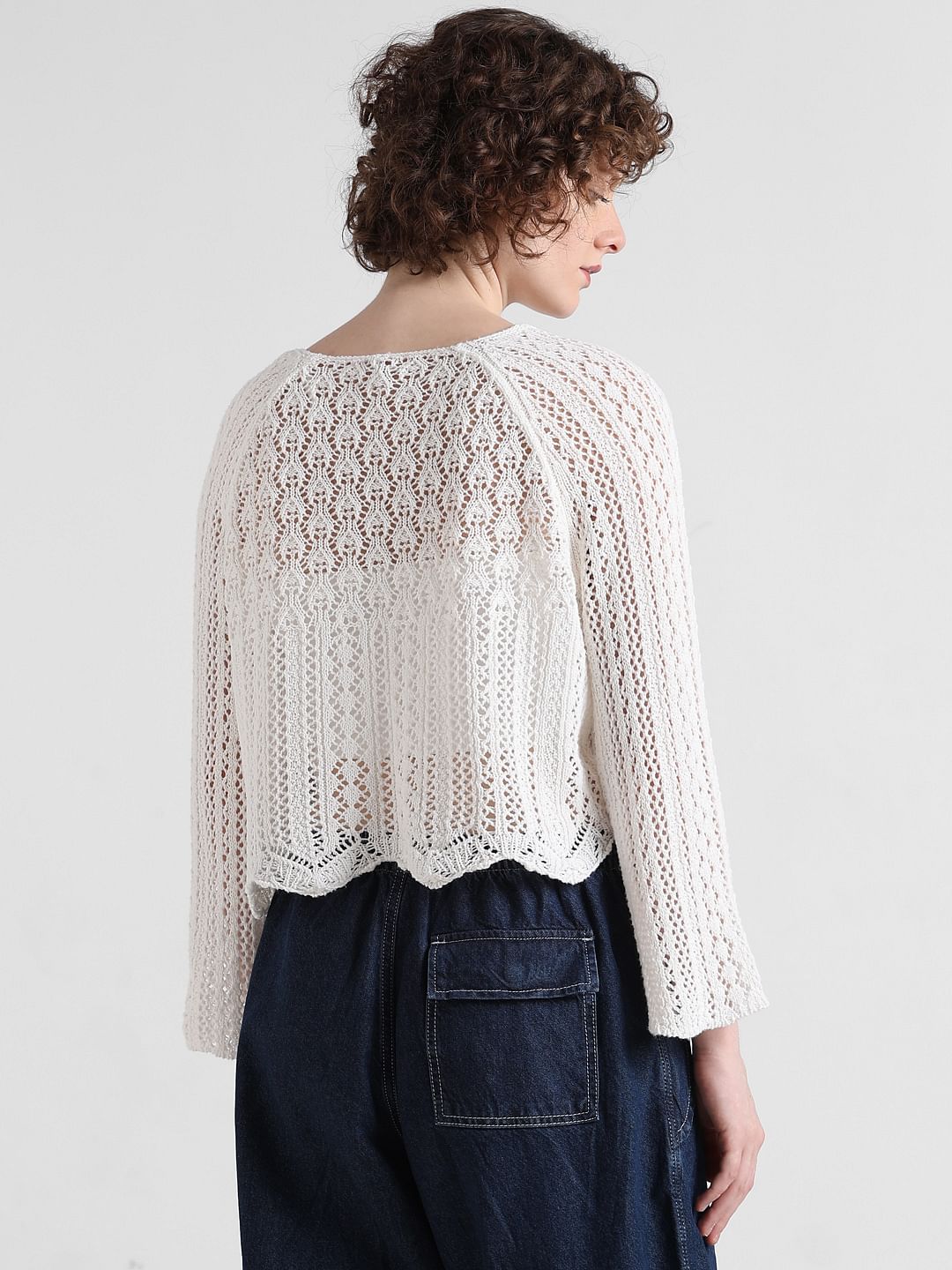 White Crochet Pullover