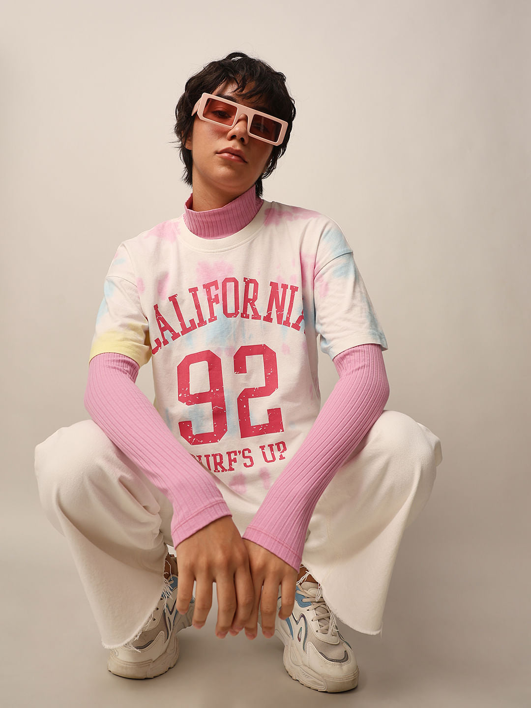 White Tie-Dye Print T-Shirt