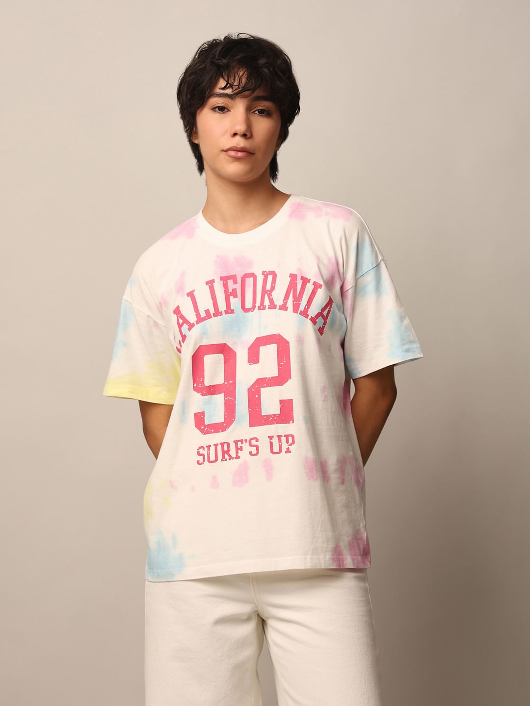 White Tie-Dye Print T-Shirt